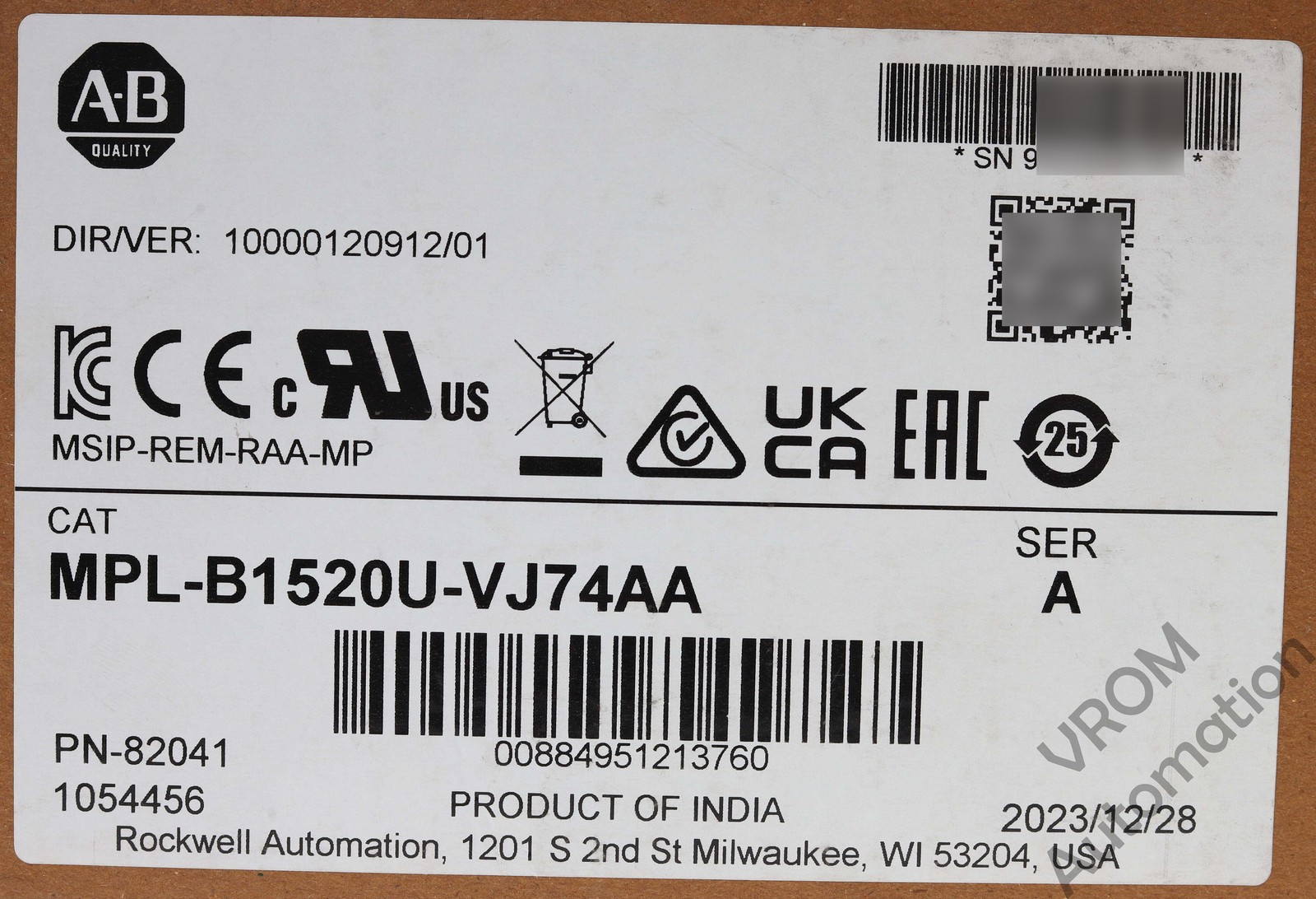 Surplus Sealed Allen Bradley MPL-B1520U-VJ74AA /A Low-Inertia Brushless Servo Mo