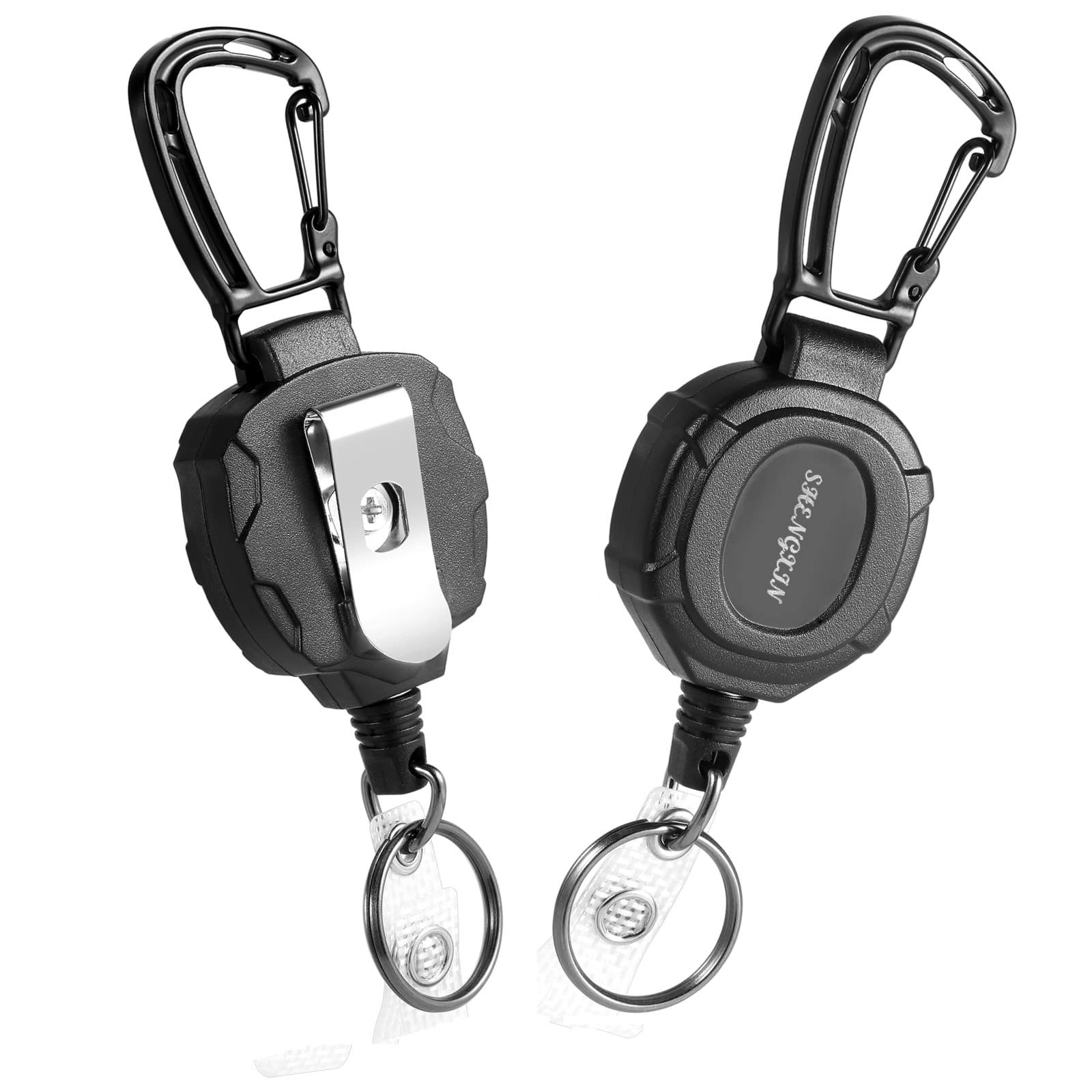 SHENGXIN 2 Pack Retractable Keychain Heavy 3.4 x 5.6 x 0.78 inches, Black