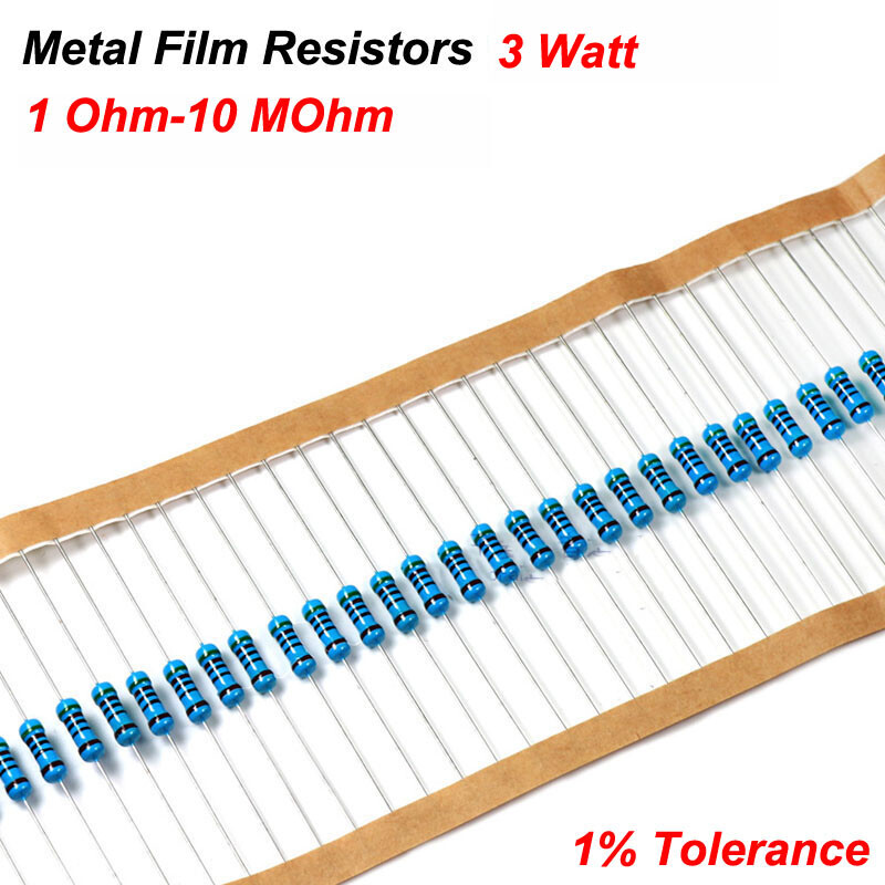 3 Watt Metal Film Resistors 3W 1% Tolerance 1 Ohm-10 MOhm Pack: 10/ 20/30/50/100