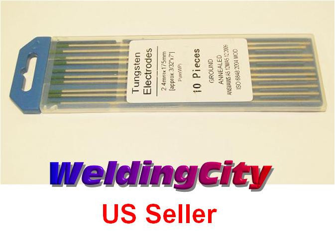WeldingCity® 10-pk TIG Welding Tungsten Electrode Pure (Green) 3/32″ x 7″ | USA
