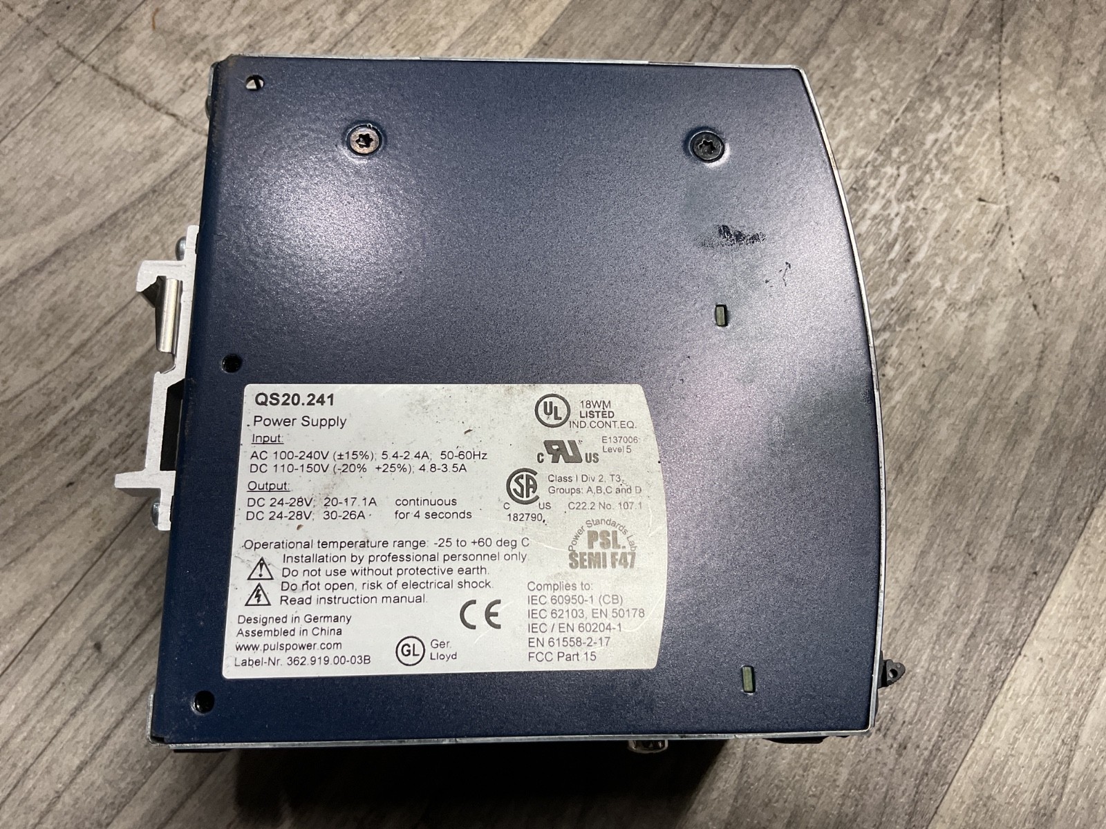 PULS QS20.241 DIN‑Rail Power Supply 24V DC 20A 480W Q‑Series Industrial #324M122