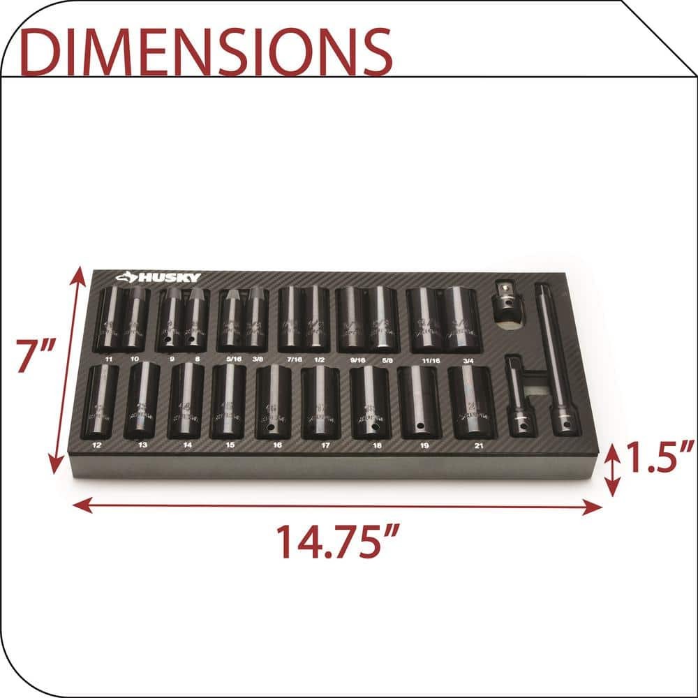 Husky 3/8 in. Drive SAE/Metric Deep Impact Socket Set in EVA Foam (24-Pieces)