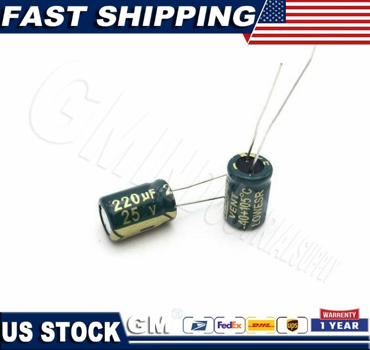10 pcs 220uf 25v 105c radial electrolytic capacitors USA SHIPPING/SOLD