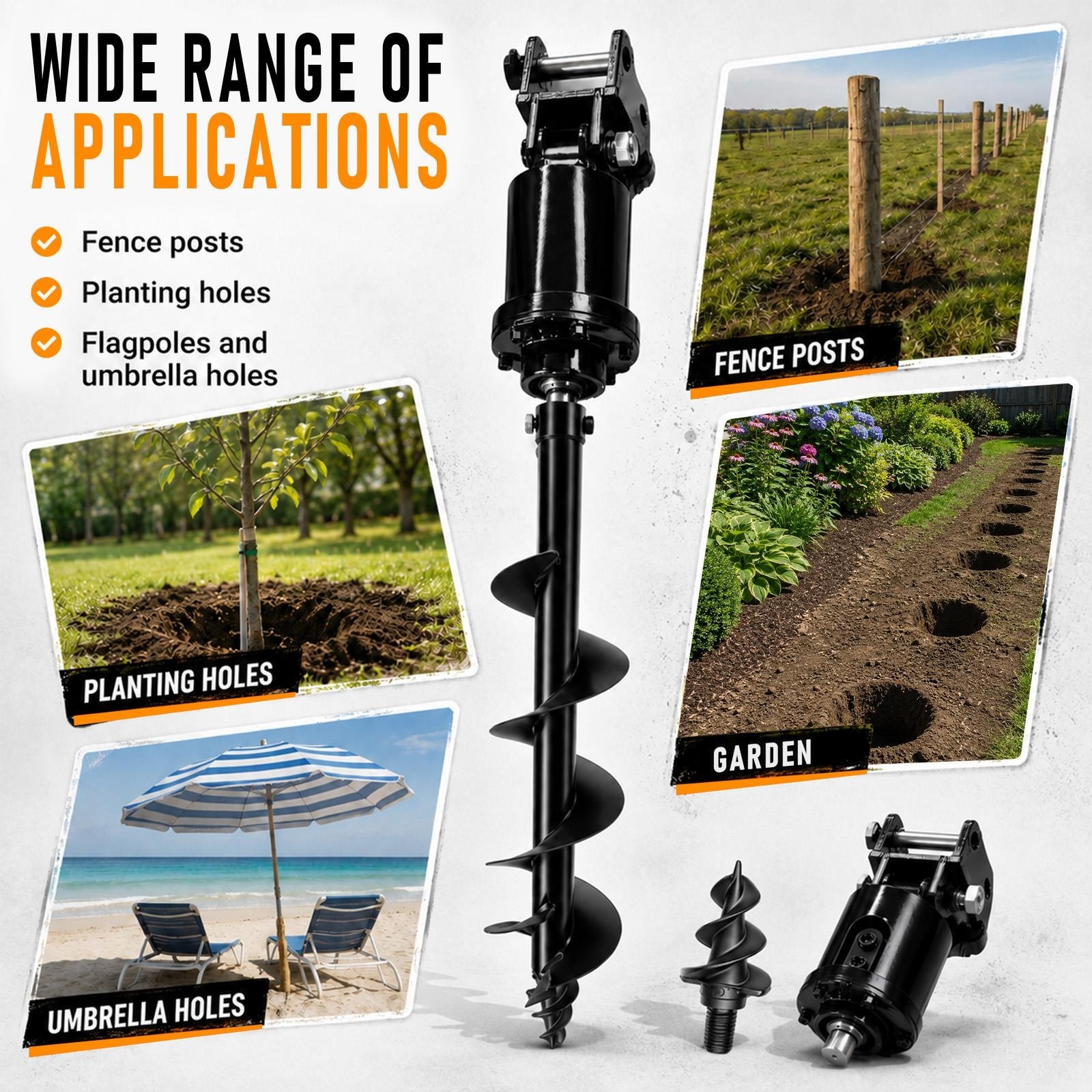 Mini Excavator Attachment Hydraulic Auger Drill 0.8Ton-2Ton 200mm Diameter Auger