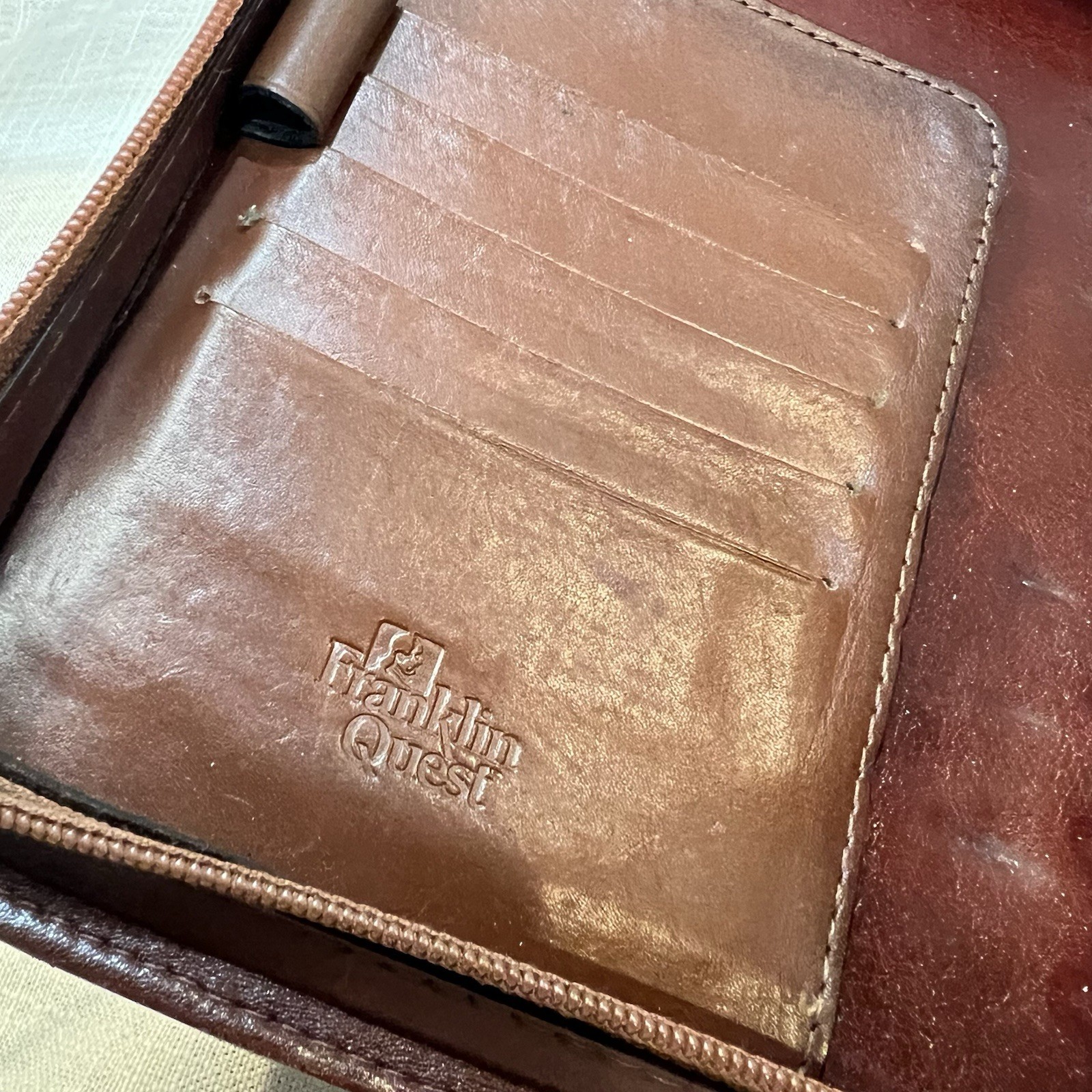 Franklin Quest Woodman Planner Full Zip 6 Ring Leather Organizer Binder VINTAGE