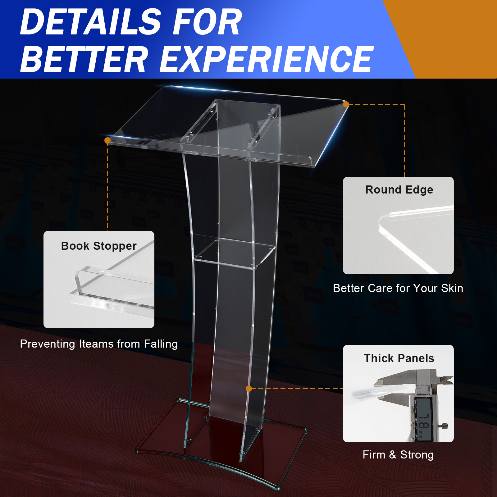 Acrylic Clear Podium Plexiglass Pulpit School Conference Church Curve Lectern