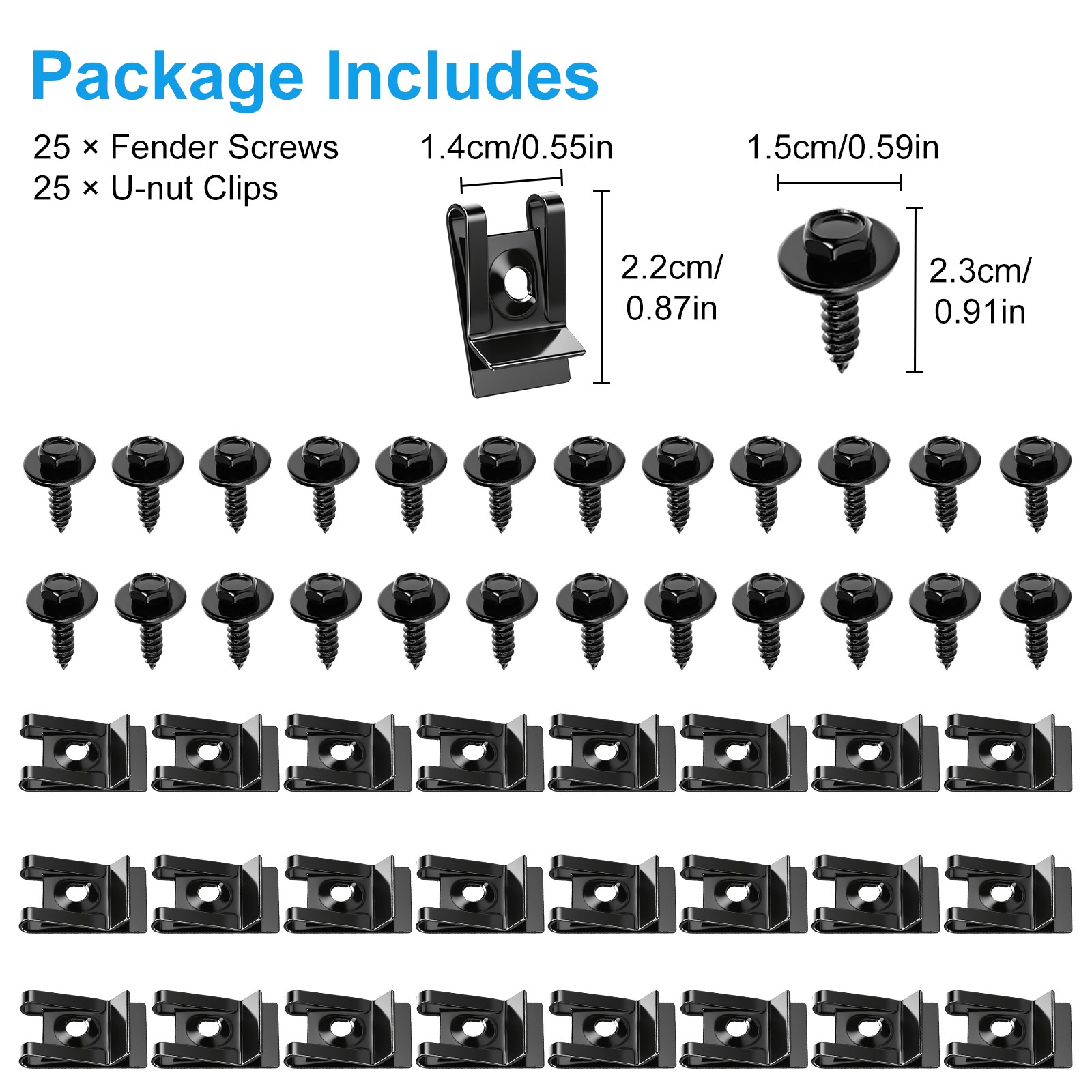 50PCS Universal M4.2 Fender Liner Screws U-Nut Clips Car Engine Splash Fasteners