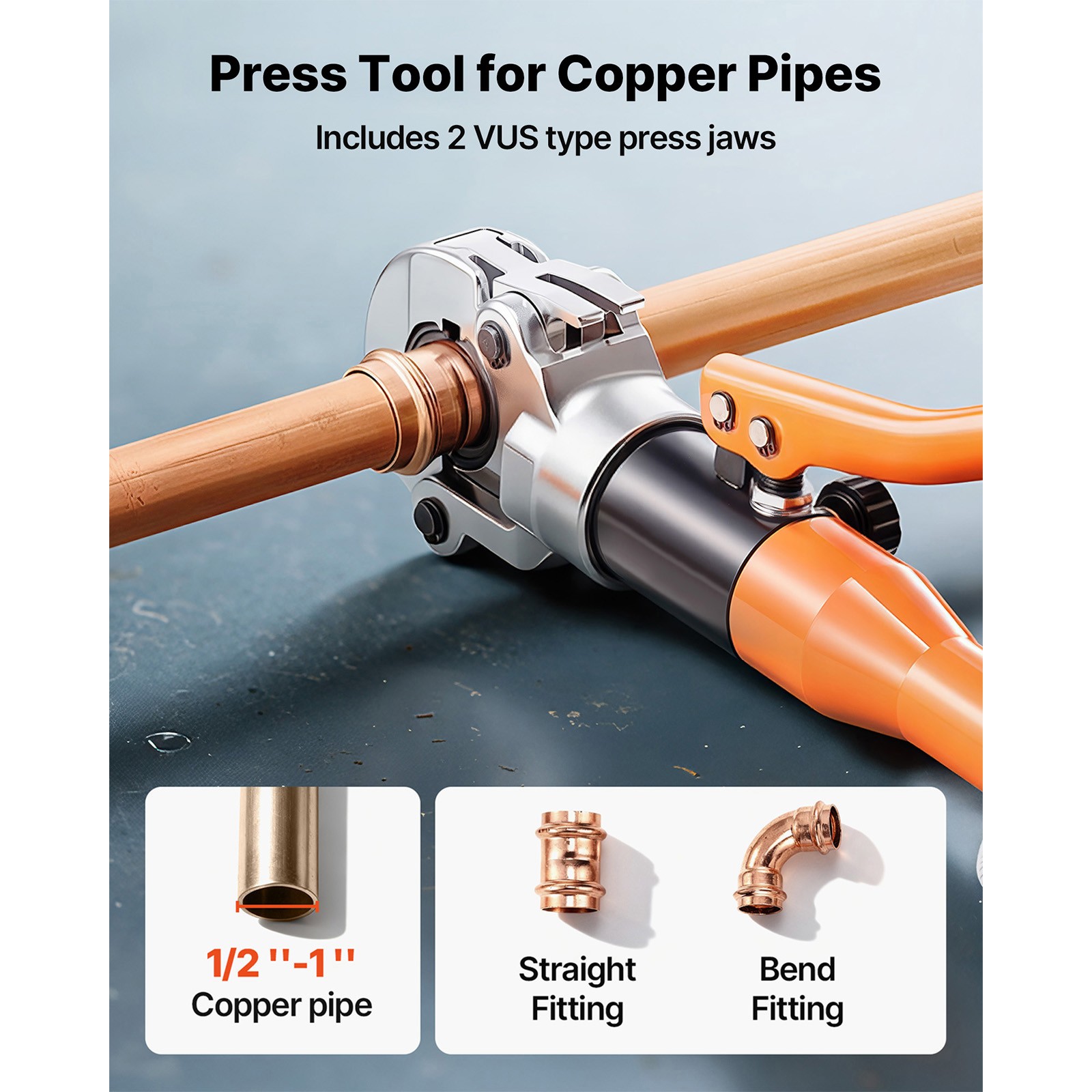 Uimoso Hydraulic Copper Pipe Crimping Tool with 1/2″, 3/4″, 1″ Jaws