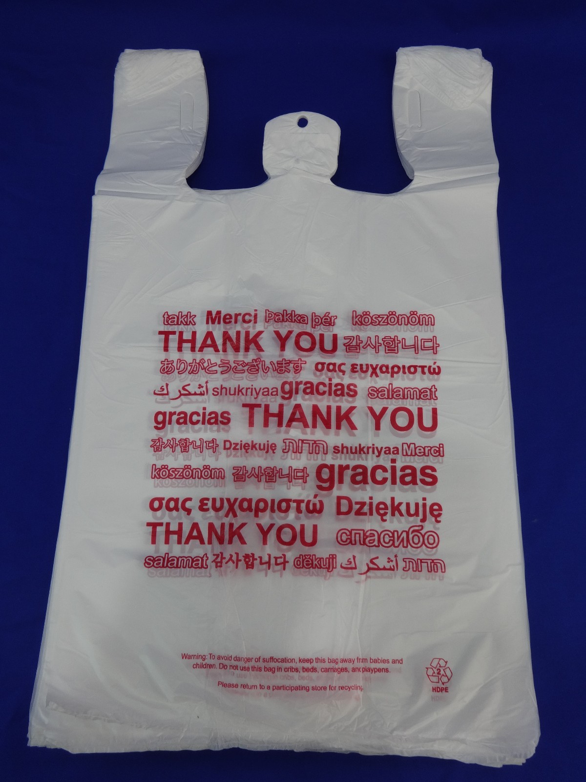 Multi Language THANK YOU T-Shirt Bags 11.5″ x 6″ x 20.5″ Plastic Retail Shopping