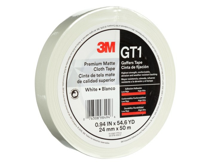 (1 ROLL) 3M Gaffers Tape WHITE 1″ x 54.6 YD GT1 Premium Matte Cloth – NEW
