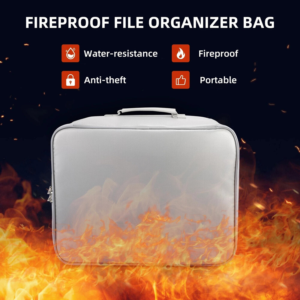 Fireproof Document Box With Lock File Storage Organizer Box Waterproof Safe Bag