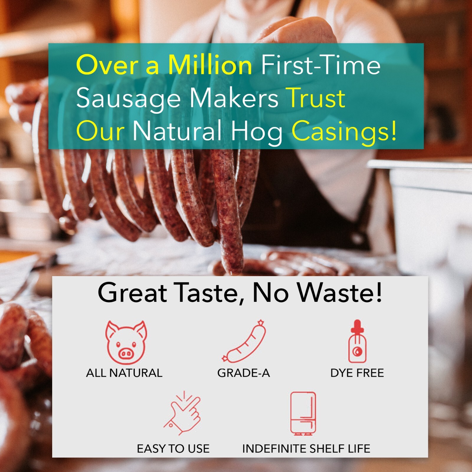 The Sausage Maker Natural Hog Sausage Casings Grade-A Edible Skin Butcher Pack