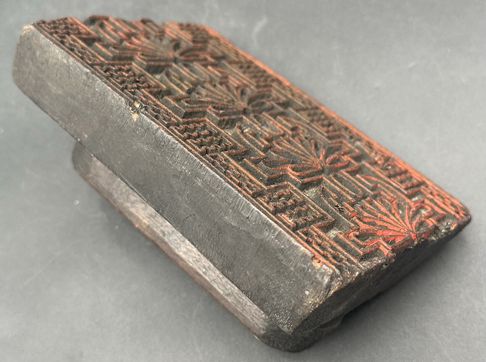 Antique Carved Wood Art Deco Geometric Textile Wallpaper Printing Block Stamp