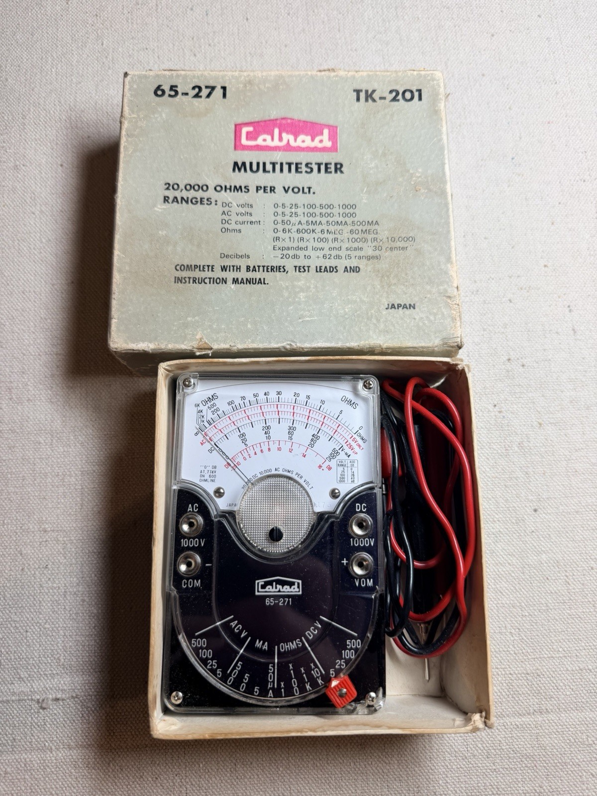 Vintage Calrad 65-271 TK-201 Analog Multitester CIB Test Leads Japan Manual