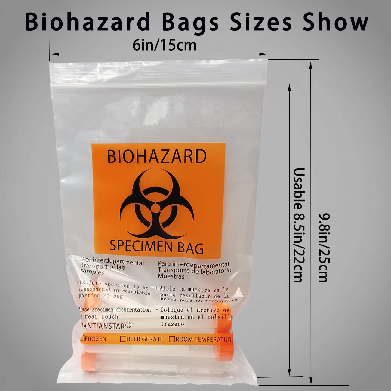 Mantianstar 50pcs Biohazard Specimen bags, 6x9in/15x25cm Printed with Biohaza…
