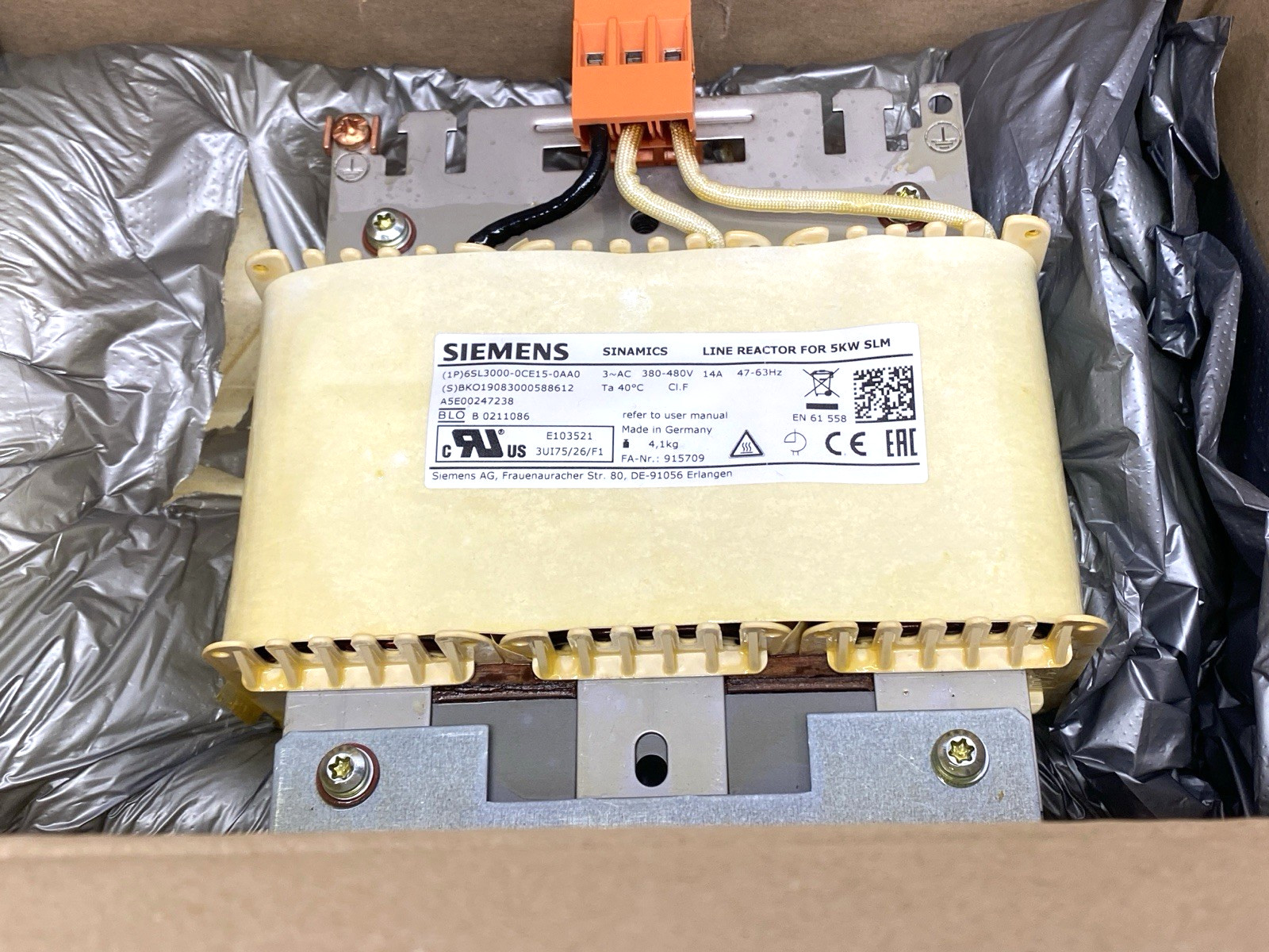 Siemens 6SL3000-0CE15-0AA0 SINAMICS Line Reactor Transformer for 5kW SLM 14A