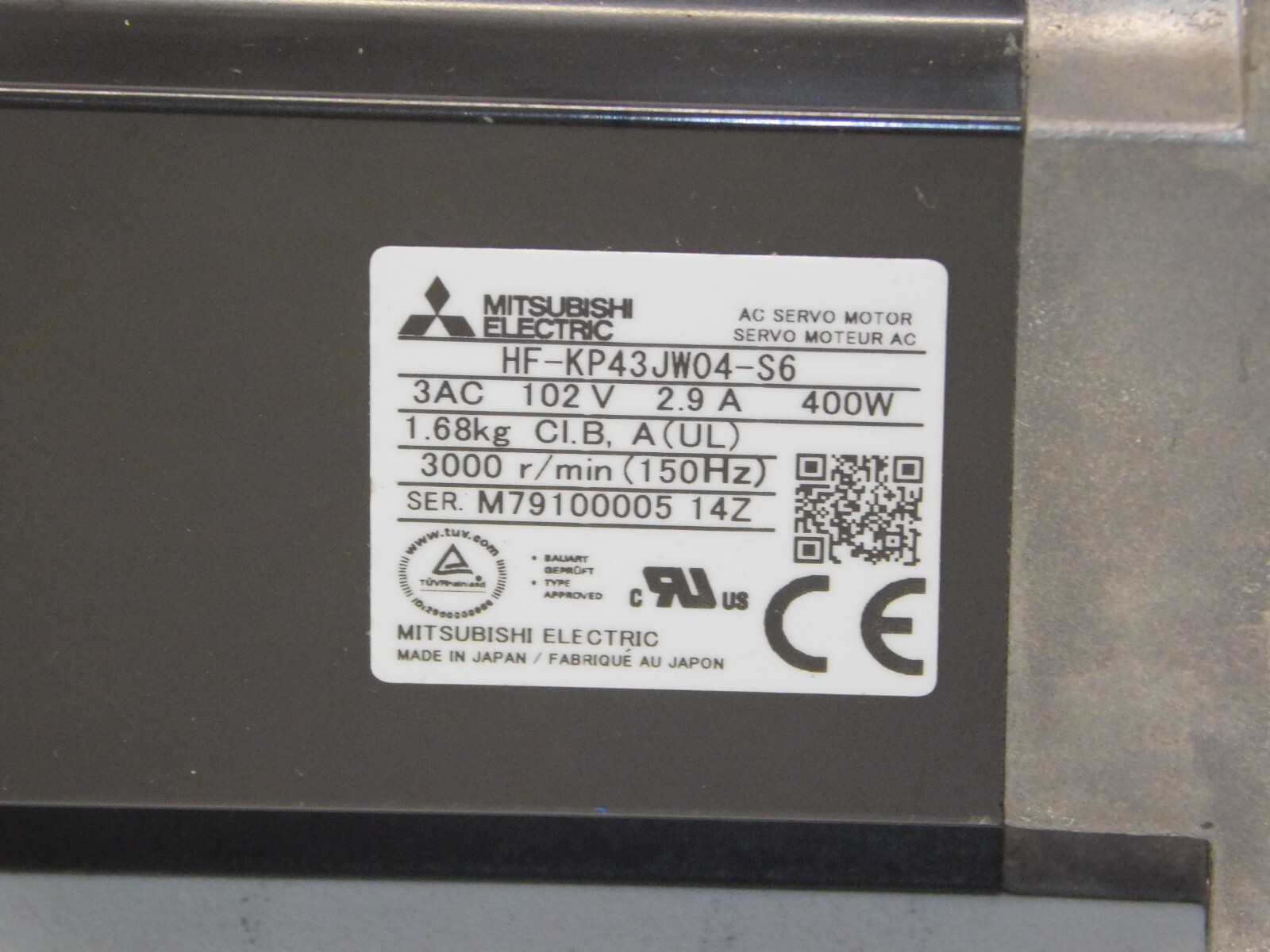 New Mitsubishi Electric HF-KP43JW04-S6 AC Servo Motor 0.4kW 0.5HP 102V 3000 RPM