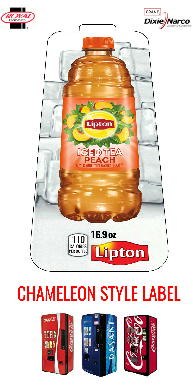 (1) Royal Vendors Chameleon “Lipton Peach Iced Tea” 20 oz Bottle Vend Label