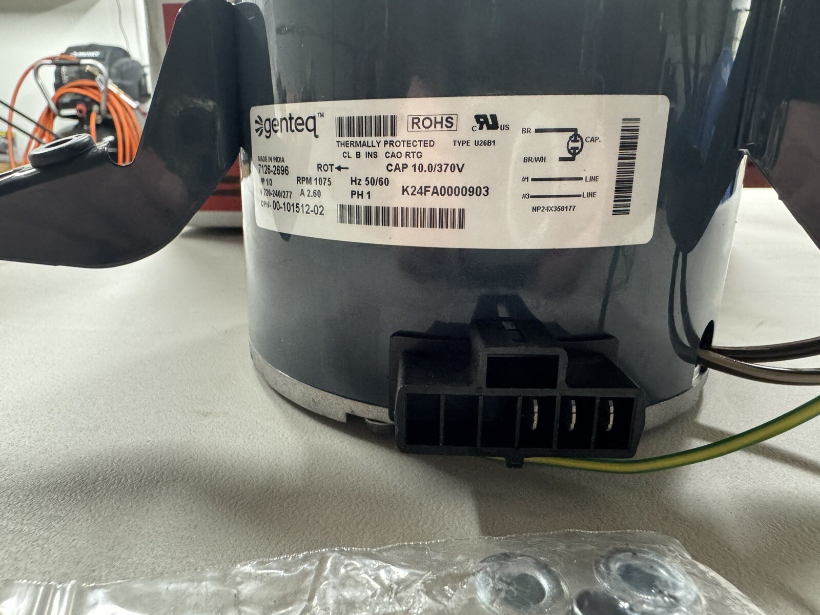 Titus 10151202 Motor, 277V, 1/3 Hp, Ccw