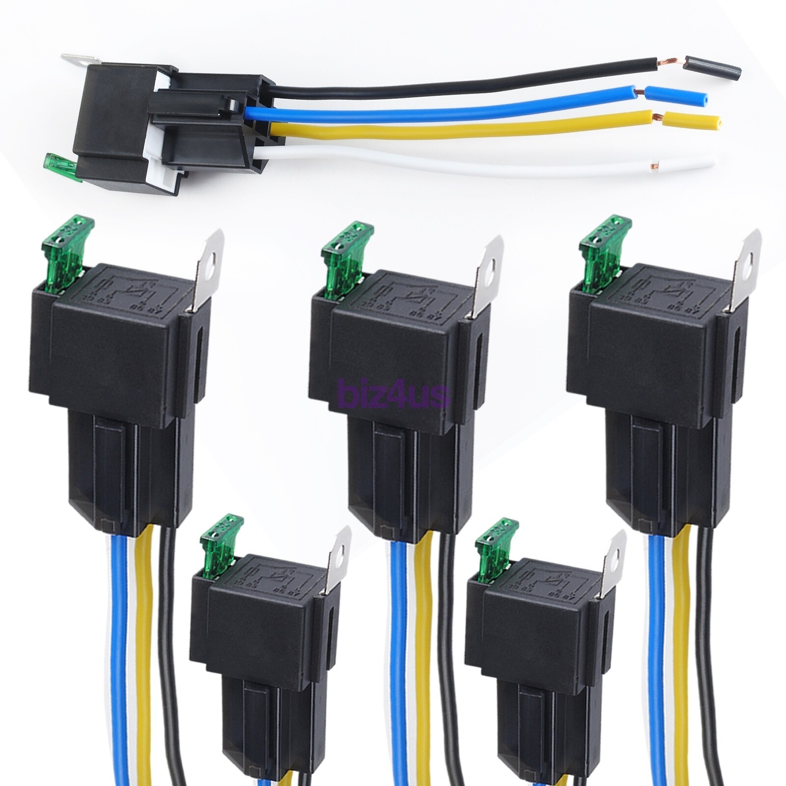 6 Pack 12V DC 30 Amp 4-Pin Automotive Relay Harness Set Switch Fuse US