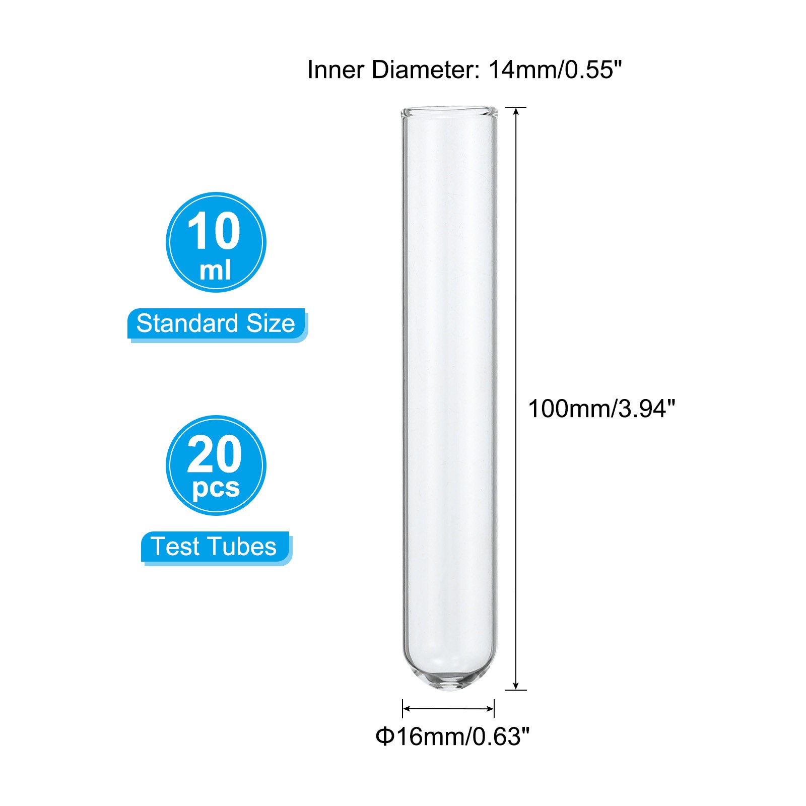 10ml Test Tubes, 20pcs 3.94×0.63in Glass Test Tube Containers