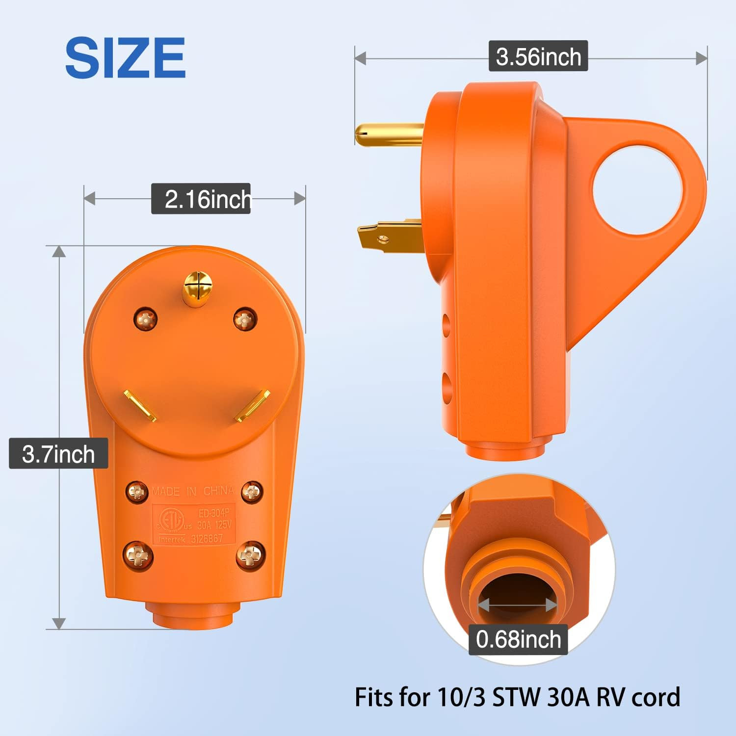 30 Amp RV Replacement Plug 125 Volt Heavy Duty Male with Handle ETL Listed NEMA