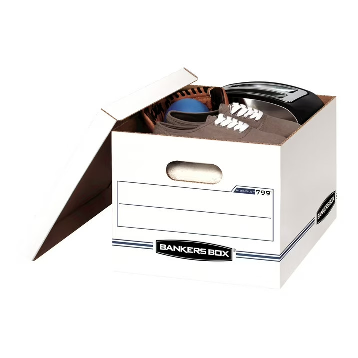 Bankers Box Basic Duty Letter/Legal File Storage Box with Lids, 10 Pack, White