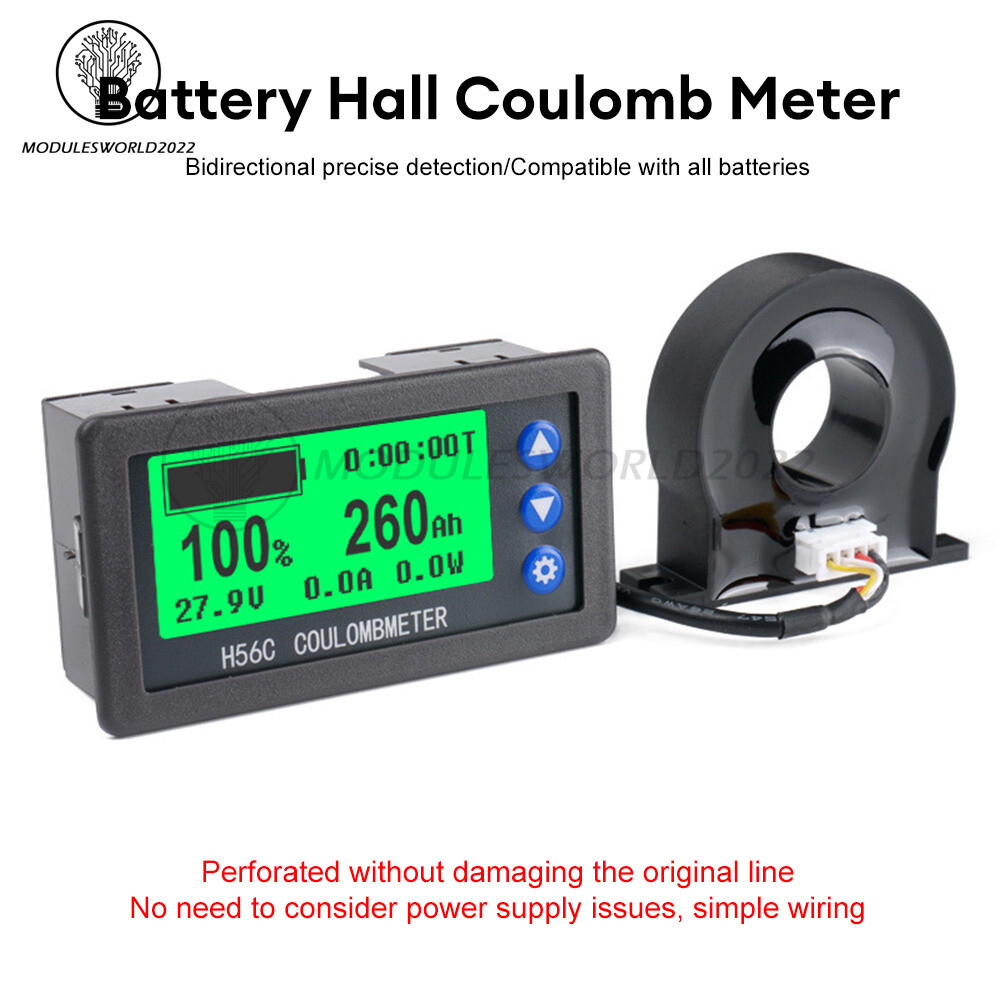 DC 9-100V 100A/400A Battery Level Monitor Hall Coulomb Meter Voltmeter Ammeter