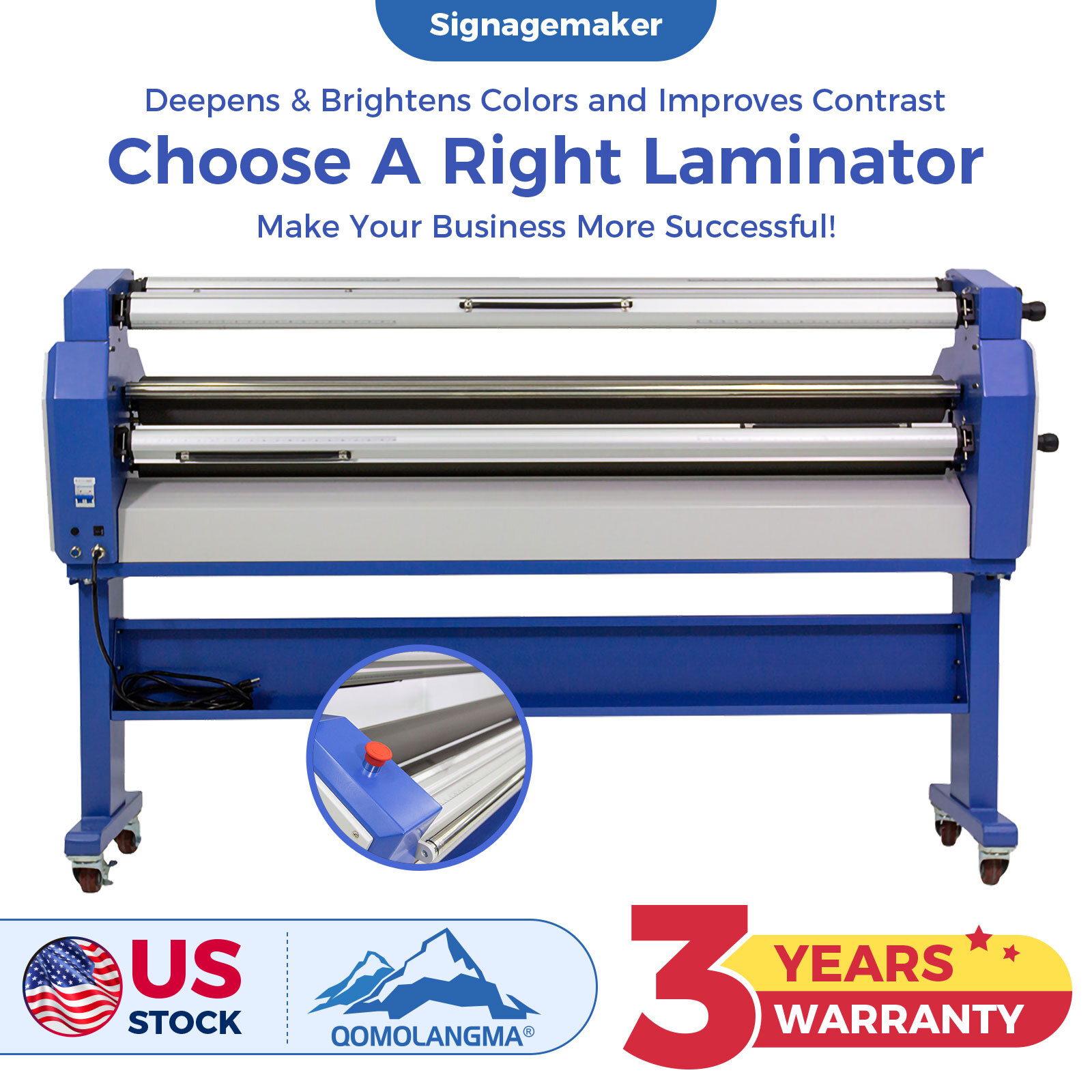 US Stock QOMOLANGMA 110V 55In/63In Wide Roll Cold Laminator Laminating Machine