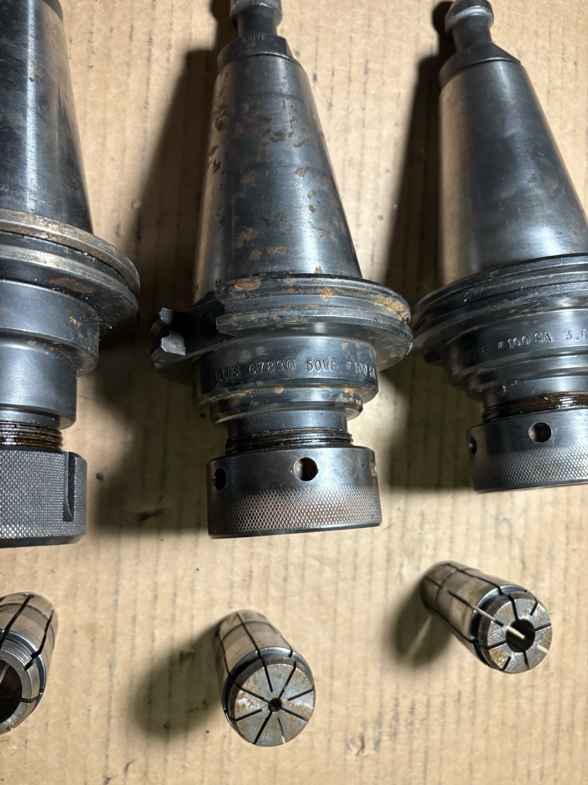 Lot of 3 Cat50 Tool Holders SA100 Collet Chuck Lyndex Collis with collets