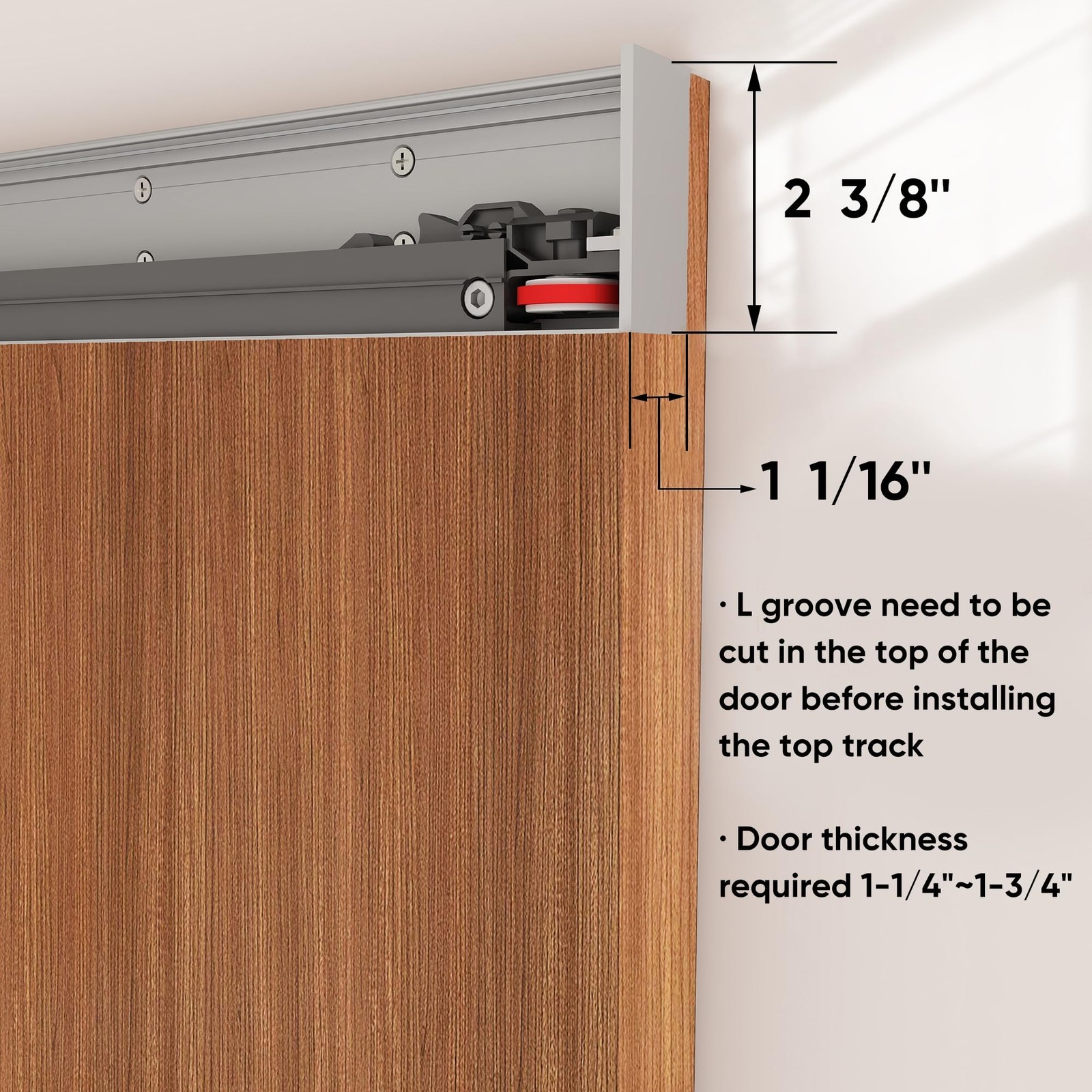 JUBEST 32″ Concealed Barn Door Hardware Kit with Soft Close Mechanism, Wall M…