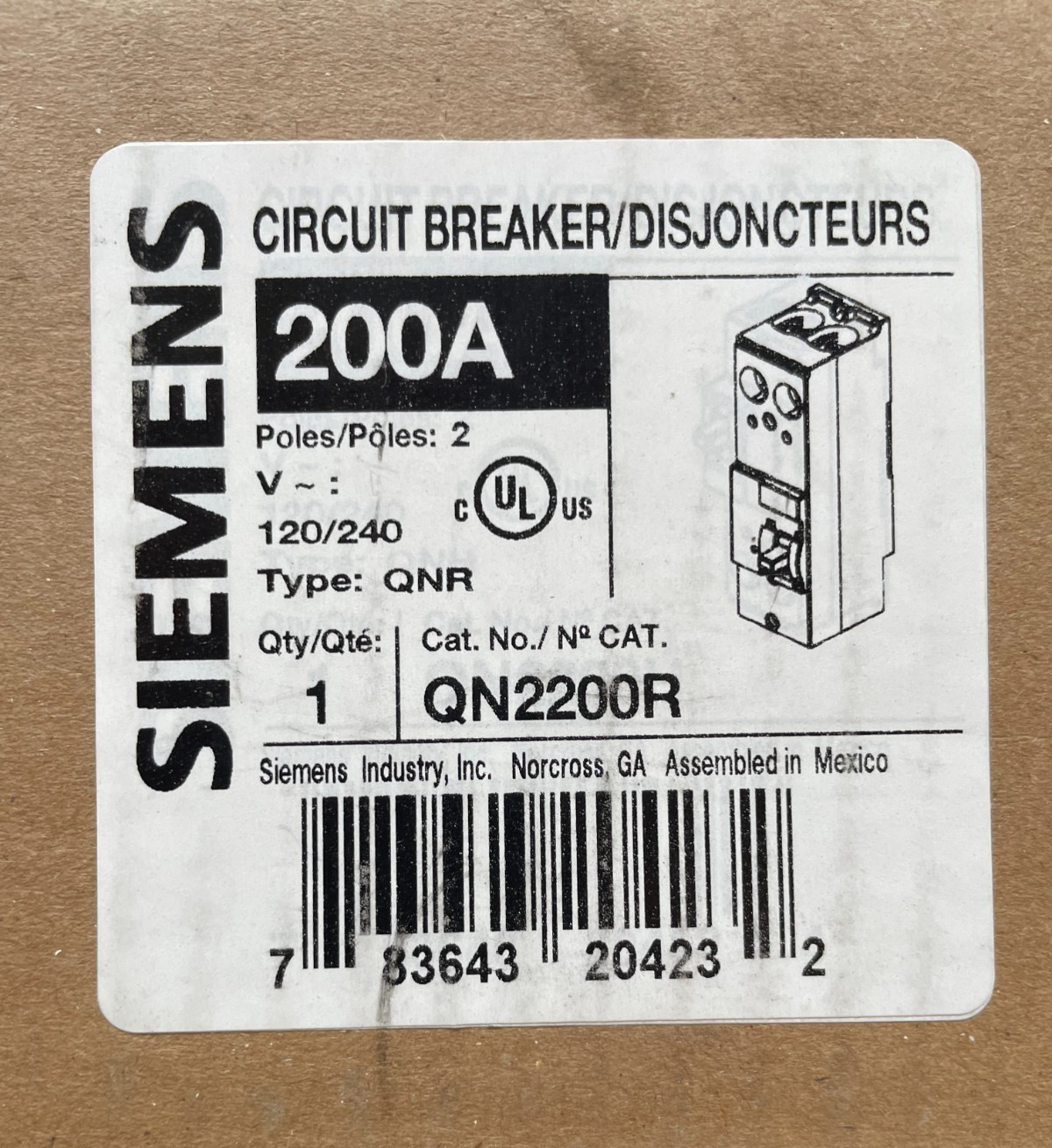 SIEMENS QN2200R 200 Amp 2 Pole 240 Volt Circuit Breaker