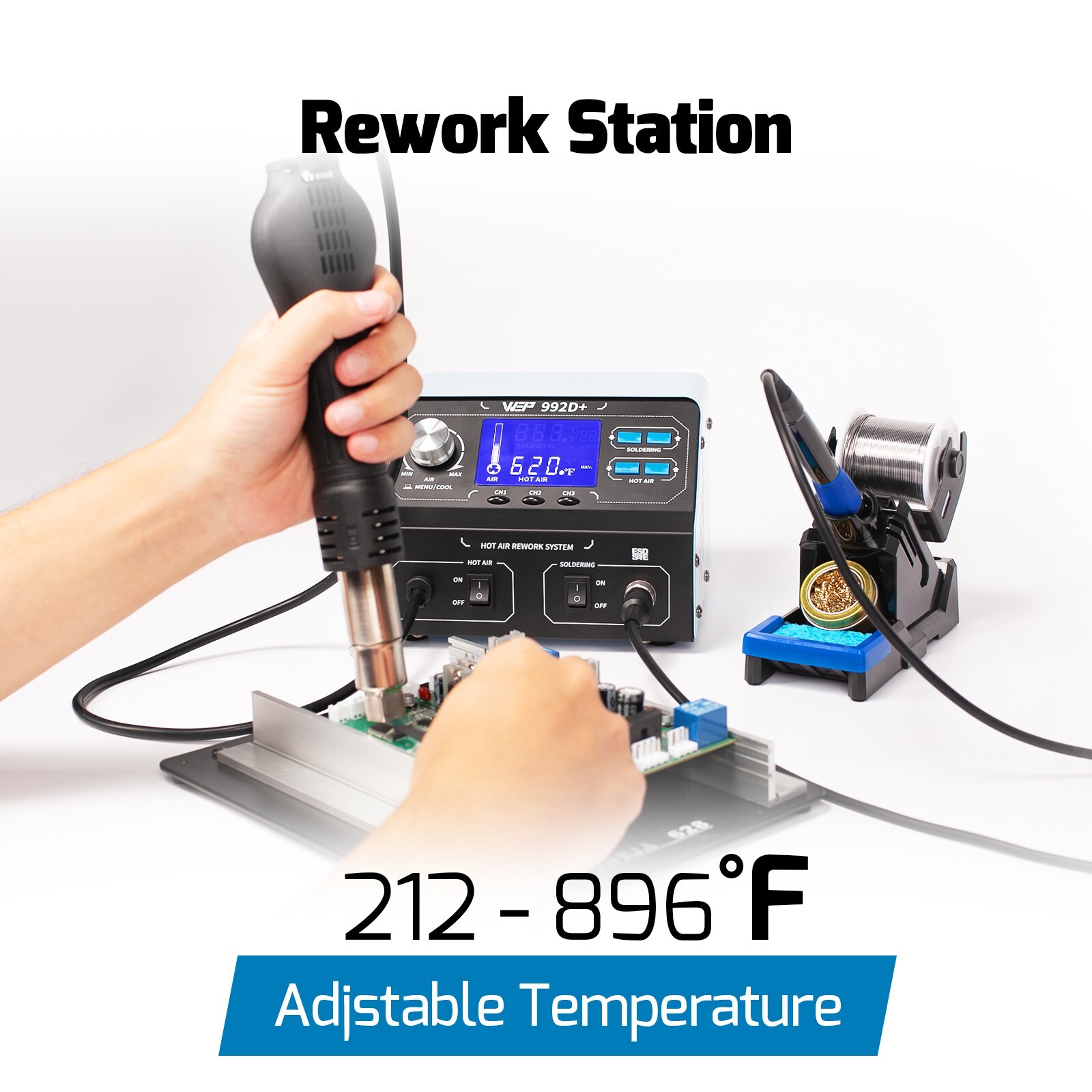 WEP 992D 750W 2in1 Soldering Station Hot Air Gun Desoldering Rework Station