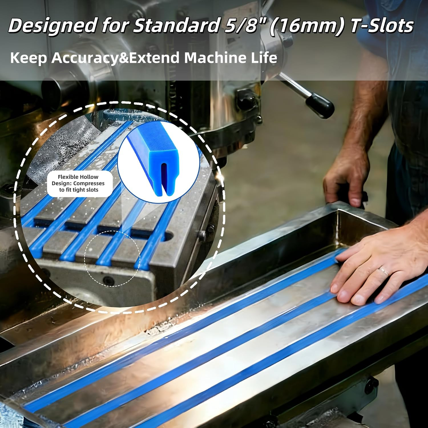 Blue 5/8″ Silicone T-Slot Cover, 197″ Roll for Cnc/Manual Mills | Heat Resistant