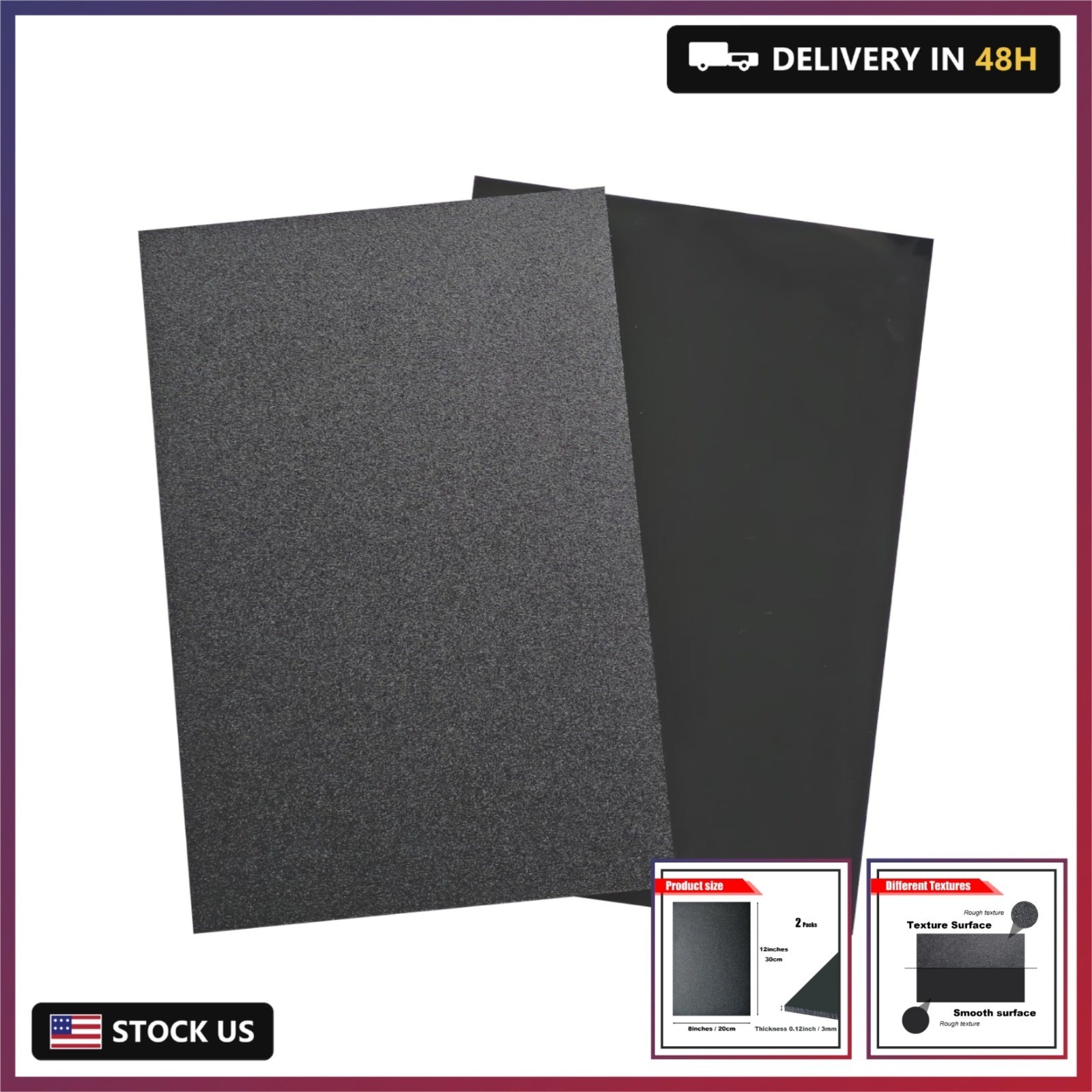 ABS Plastic Sheet 1/8 Inch Thick, 2 Pack 8″ x 12″ x 3mm Black Moldable Thermopla