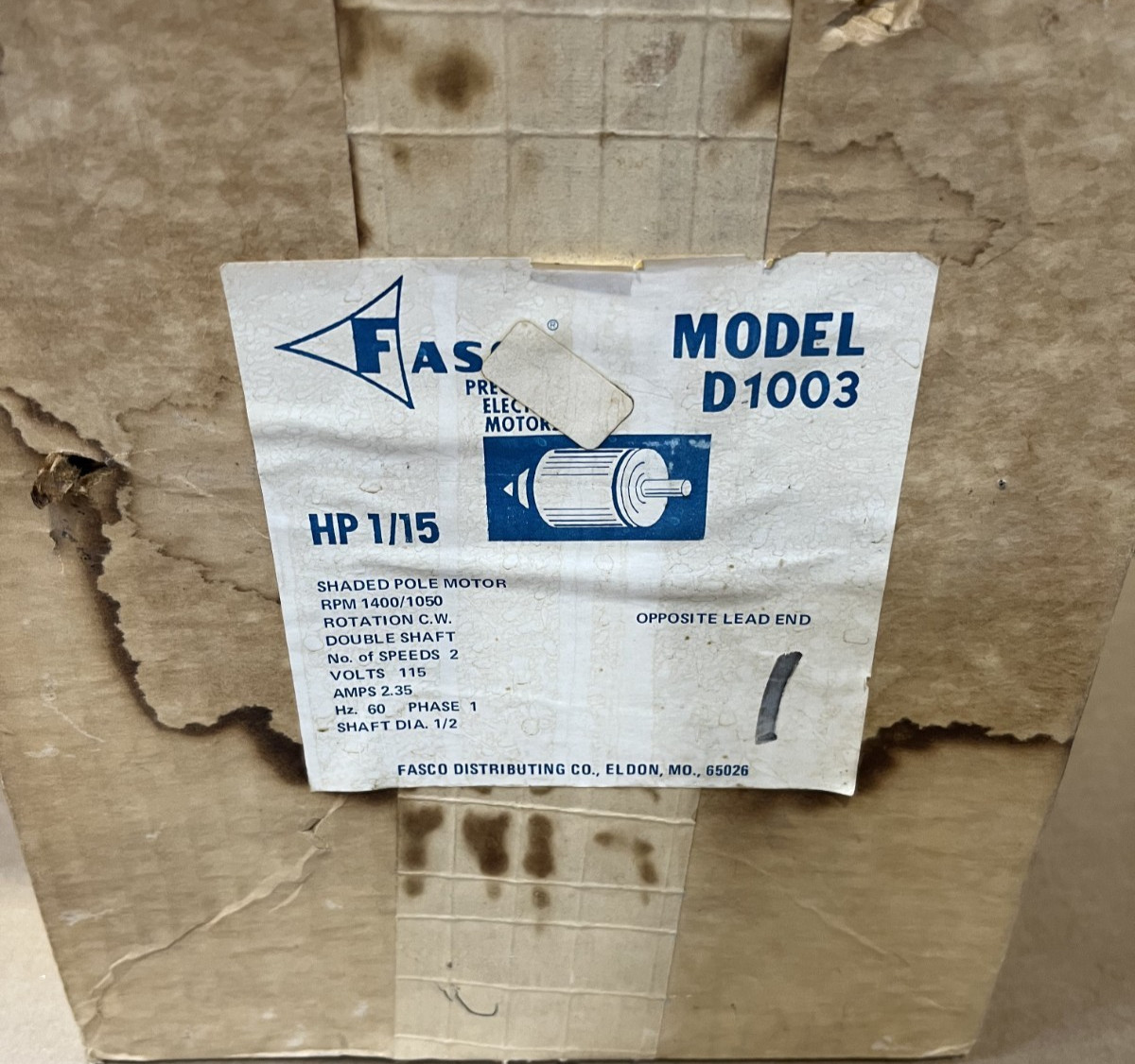 Fasco D1003 Shaded Pole Motor (Rotation C.W.) 1/15 HP 1400 1050 RPM 115V Black