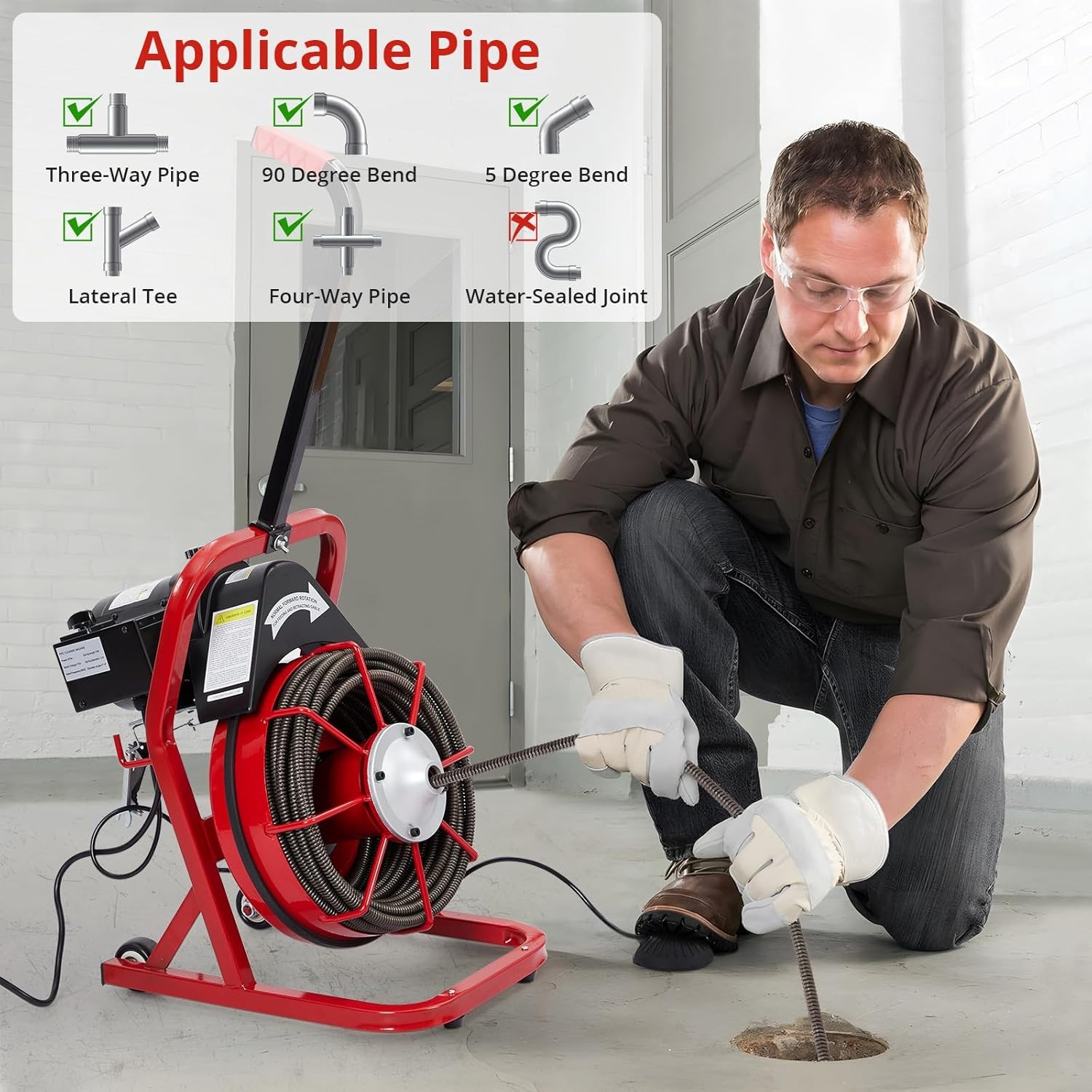 75Ft x1/2In Drain Cleaner Electric Sewer Snake Cleaning Machine Auger Auto Feed