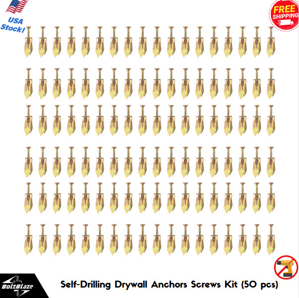 50-Pack Zinc-Plated Anchors & Screws – Self-Drilling for TVs, Shelves & Cabinets