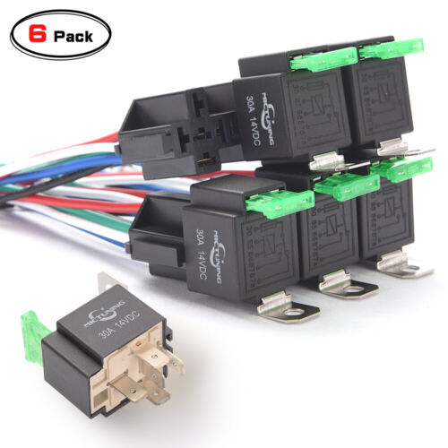 6 Pack 12V Fuse Relay Switch Harness Set 5 Pin SPST Automotive Electrical Relays