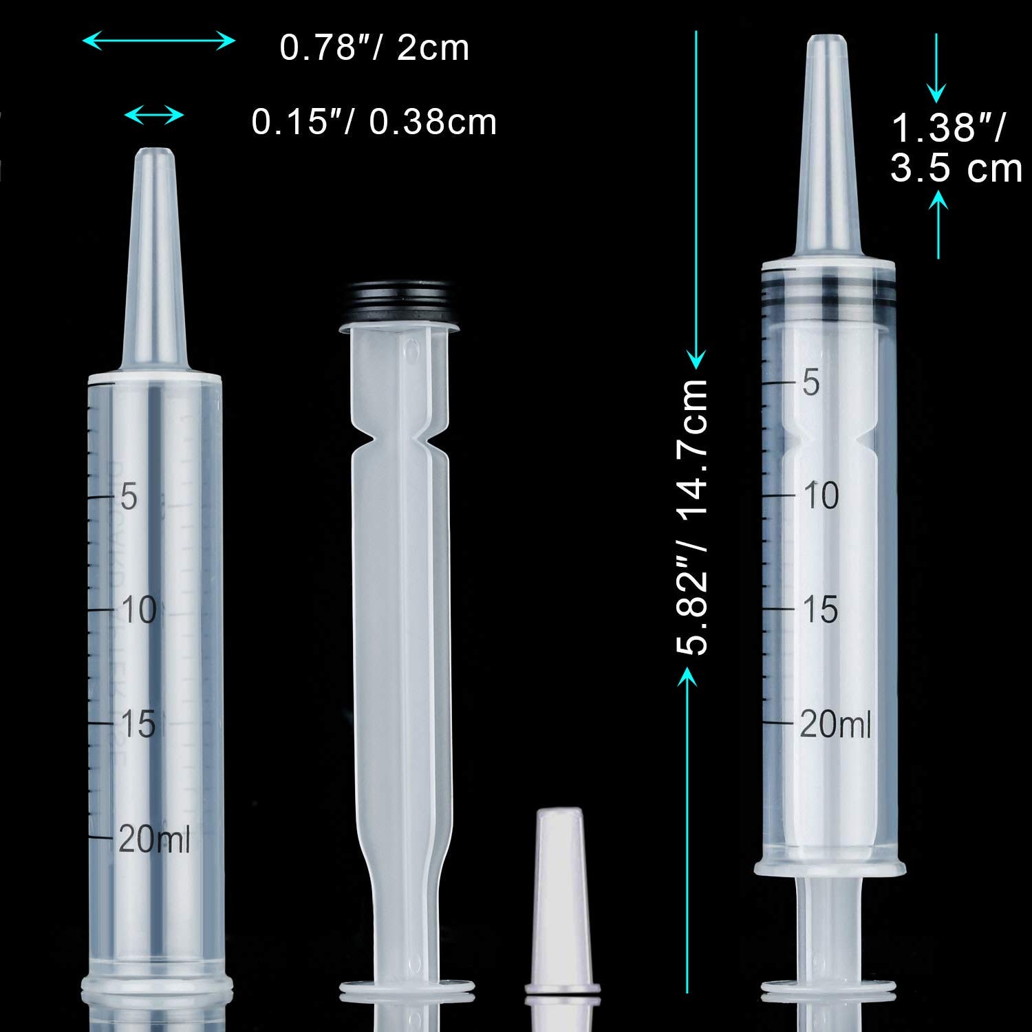4 Pack Large Syringes for Liquid, 20ml & 60ml Plastic Syringe for Measuring,