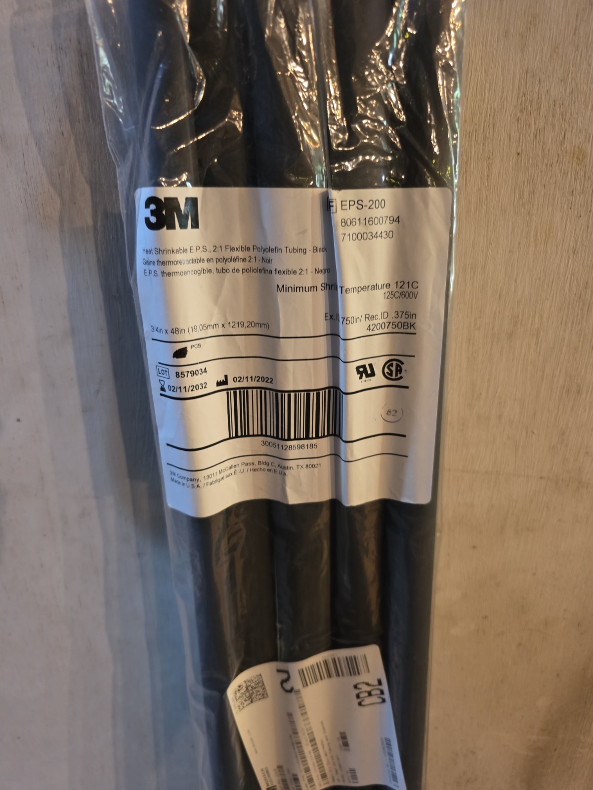 3M Eps300-1/2-48″-Black-9Pcs Adhesive Lined Heat Shrink Tube, Thin Wall, 3:1