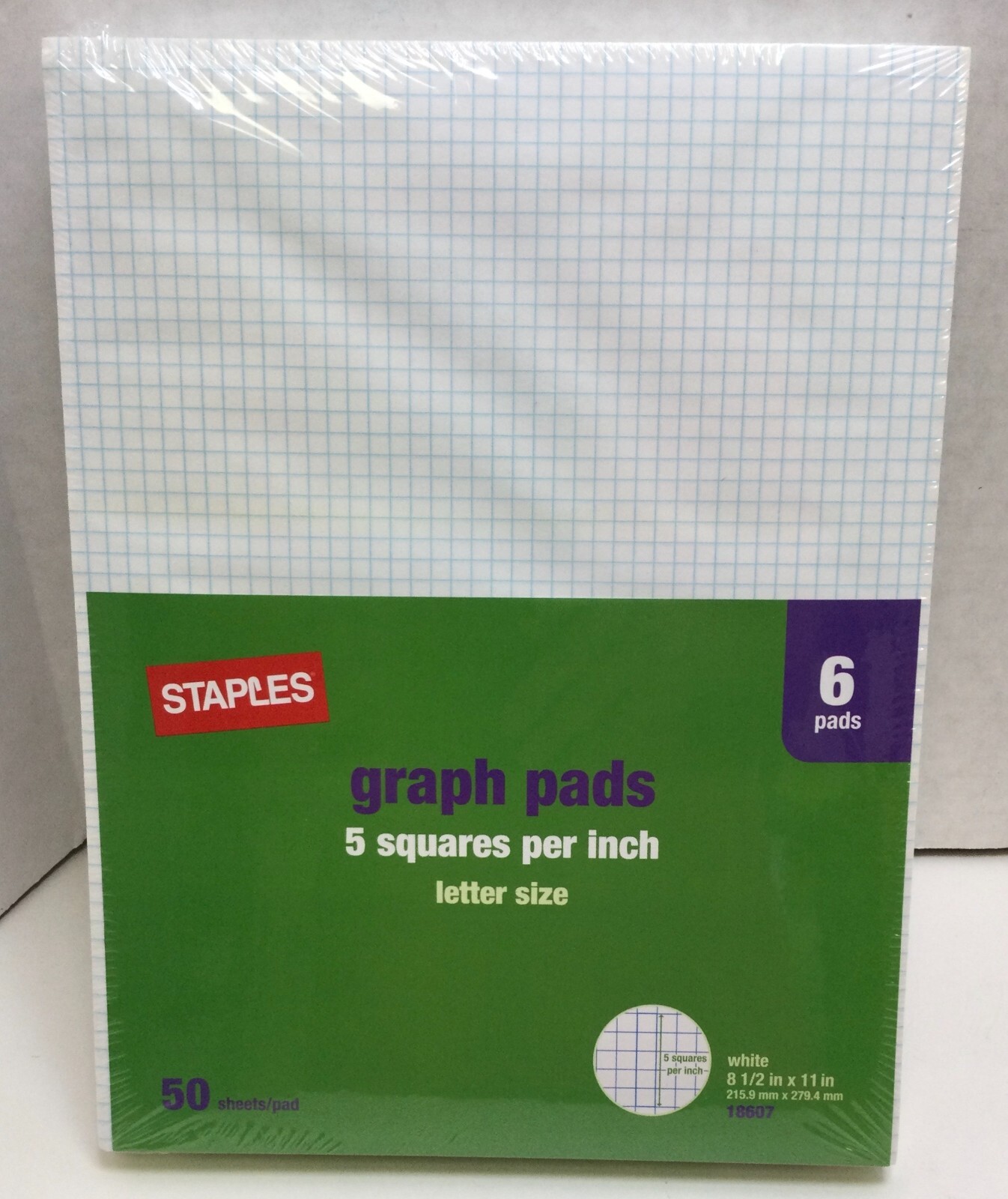 Staples Graph Pads, 5 Squares Per Inch, Letter Size, 50 Sheets Per Pad, 6 Pads