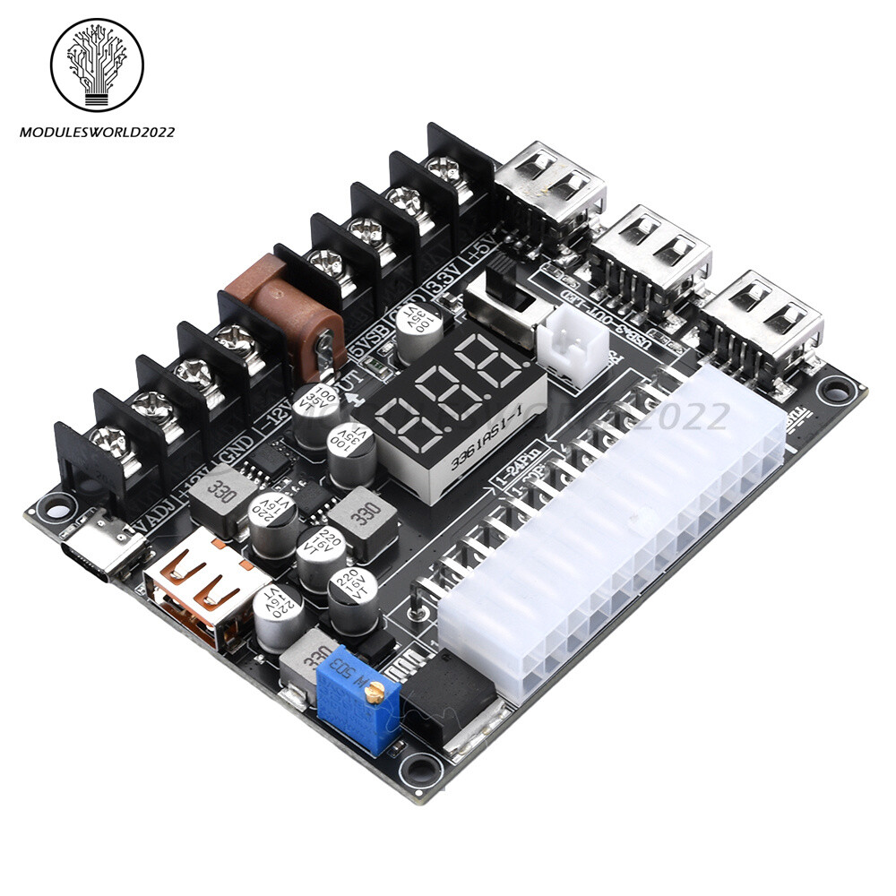 20/24 Pin ATX Power Adapter Board Power Supply Module Adapter Adjustable Voltage