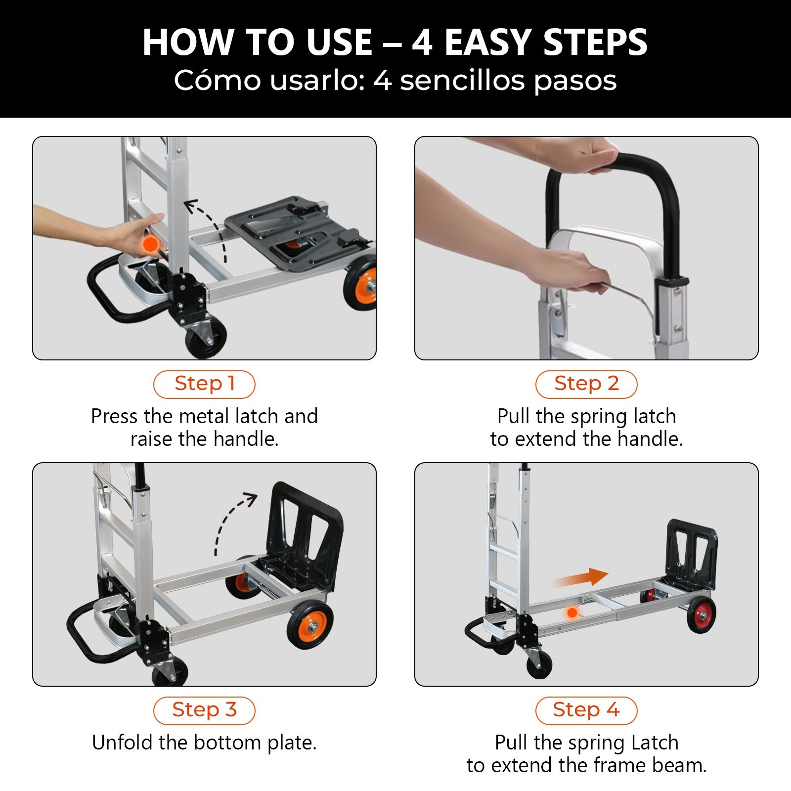 Convertible Aluminum Hand Truck Foldable Dolly Platform Cart 500lbs Heavy Duty
