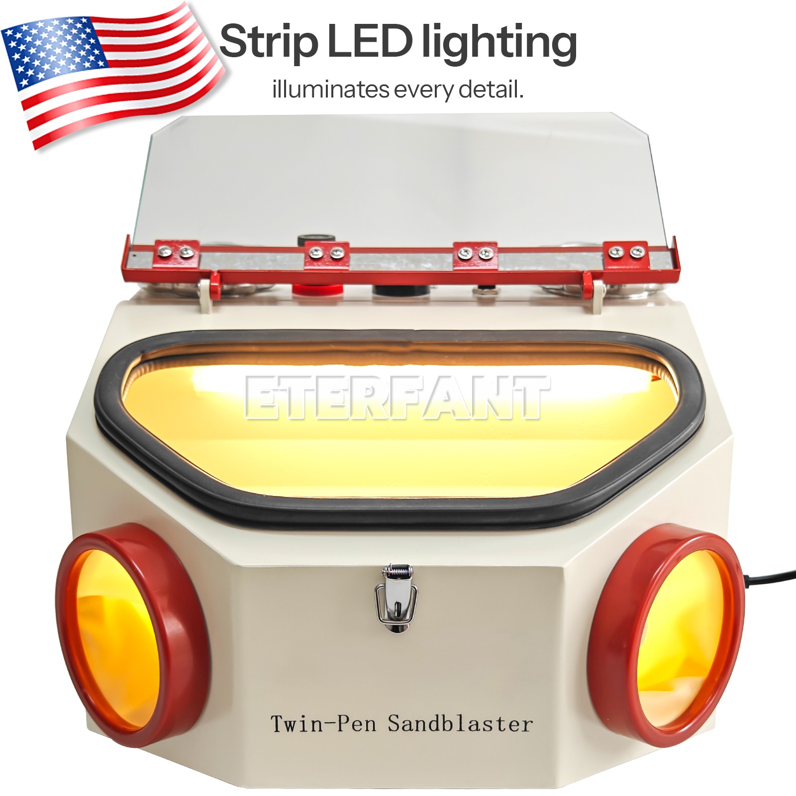 ETERFANT Dental Lab Twin Pen Sandblaster with LED Strip Light 2 Aluminum Tanks