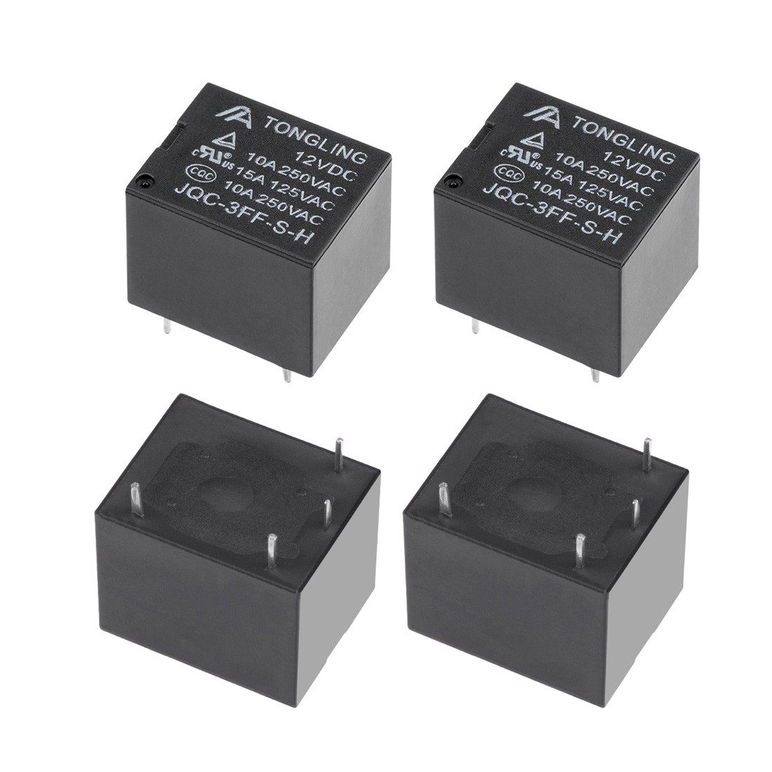 JQC-3FF-S-H DC 12V Coil Electromagnetic Power Relay Black 4 Pin PCB 5 Pcs