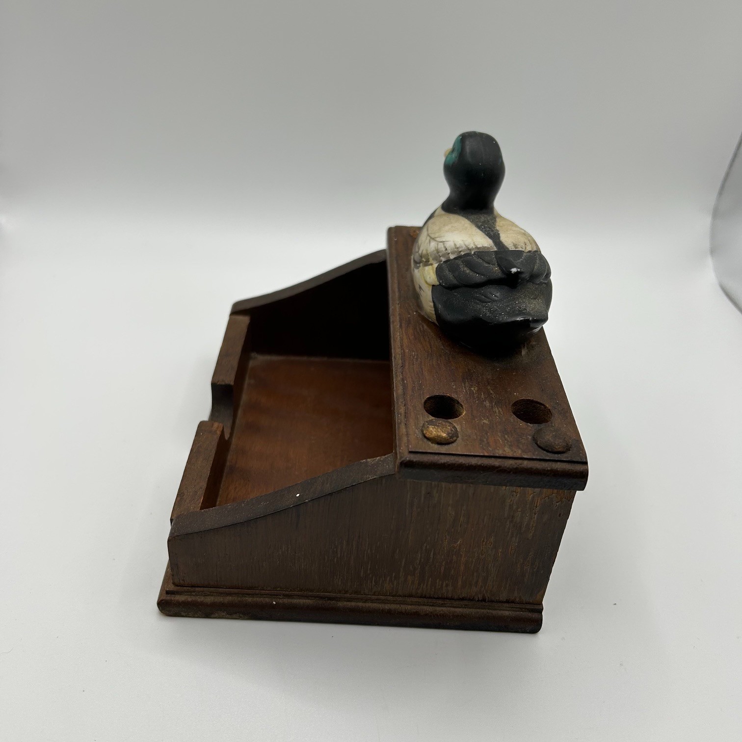 Vintage Giftco Wooden Mallard Duck Desk Organizer Pen Note Memo Holder Rustic