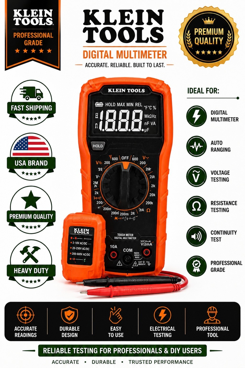 Klein Tools 69149P Digital Multimeter Voltage Tester Outlet Test Kit New
