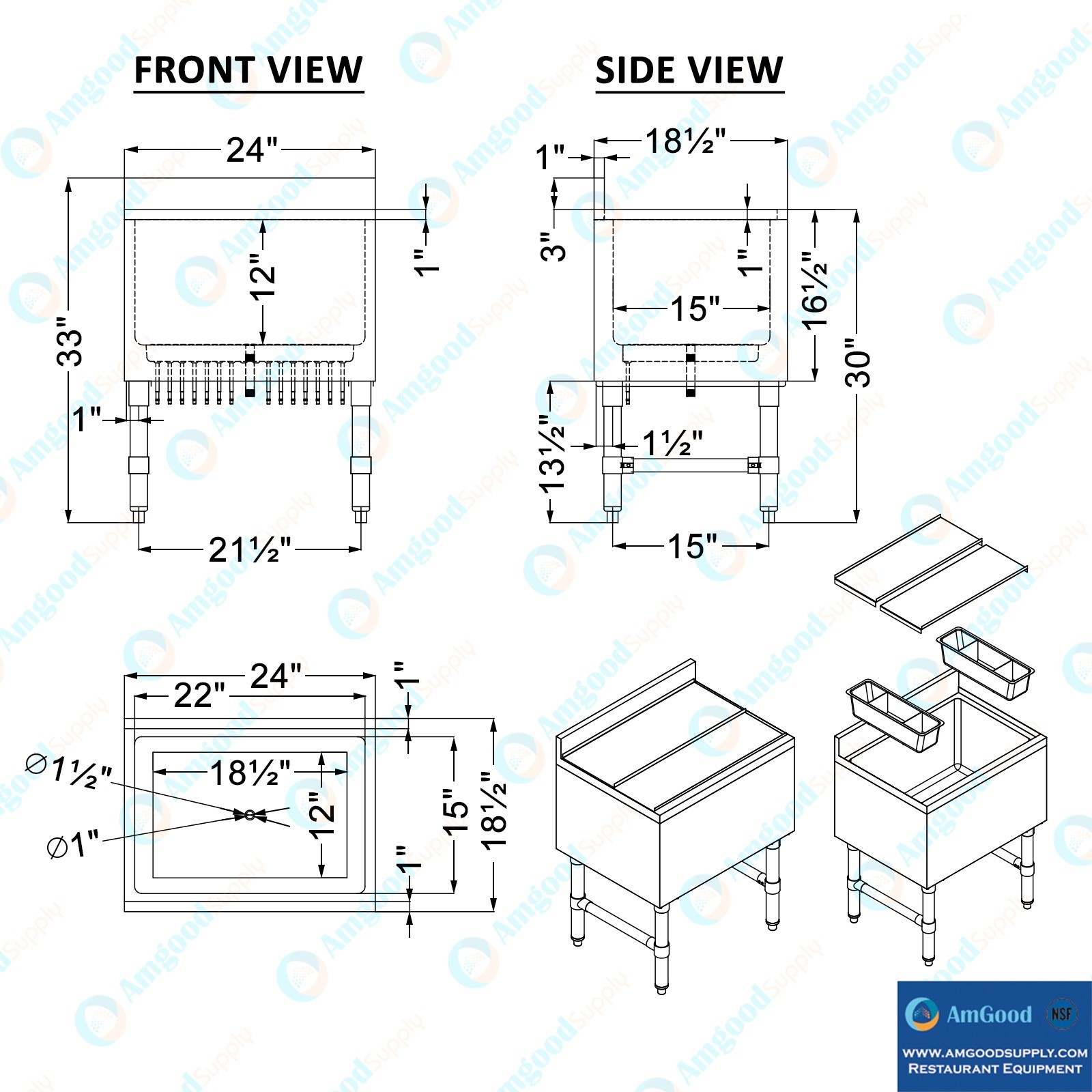 19 in. x 24 in. Stainless Steel Ice Bin With 7-circuit Cast Aluminum Cold Plate