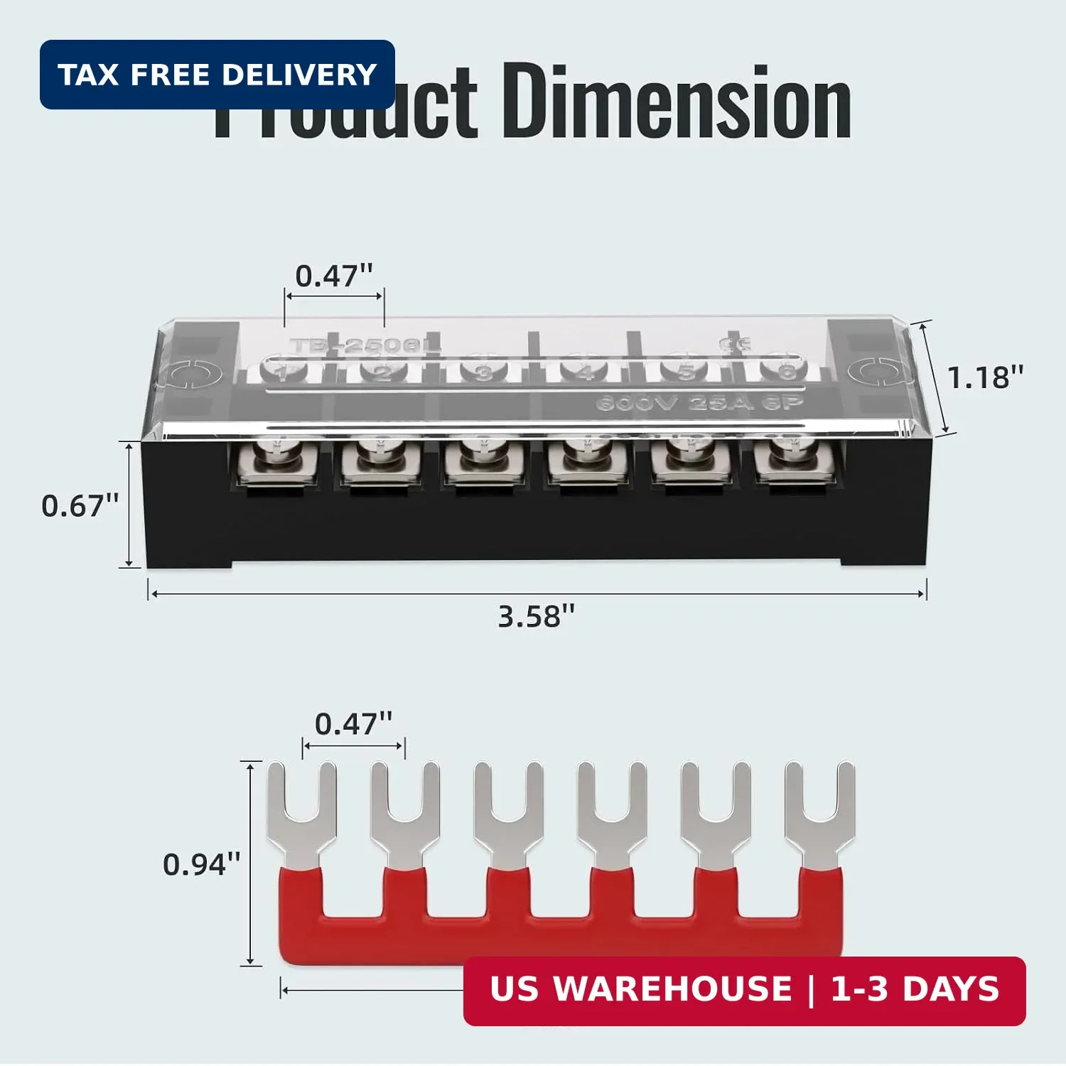 Screw Terminal Block, 25A Covered 6 Position Dual Row, 6 Position Pre-Insulated